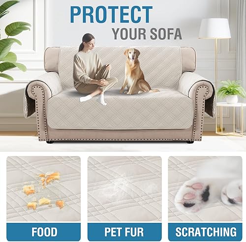 Miniatura 5 de H.VERSAILTEX Funda de sofá 100% impermeable de 2 cojines, moderna y lavable, gruesa, suave, con correas elásticas para perros (sofá biplaza, roble