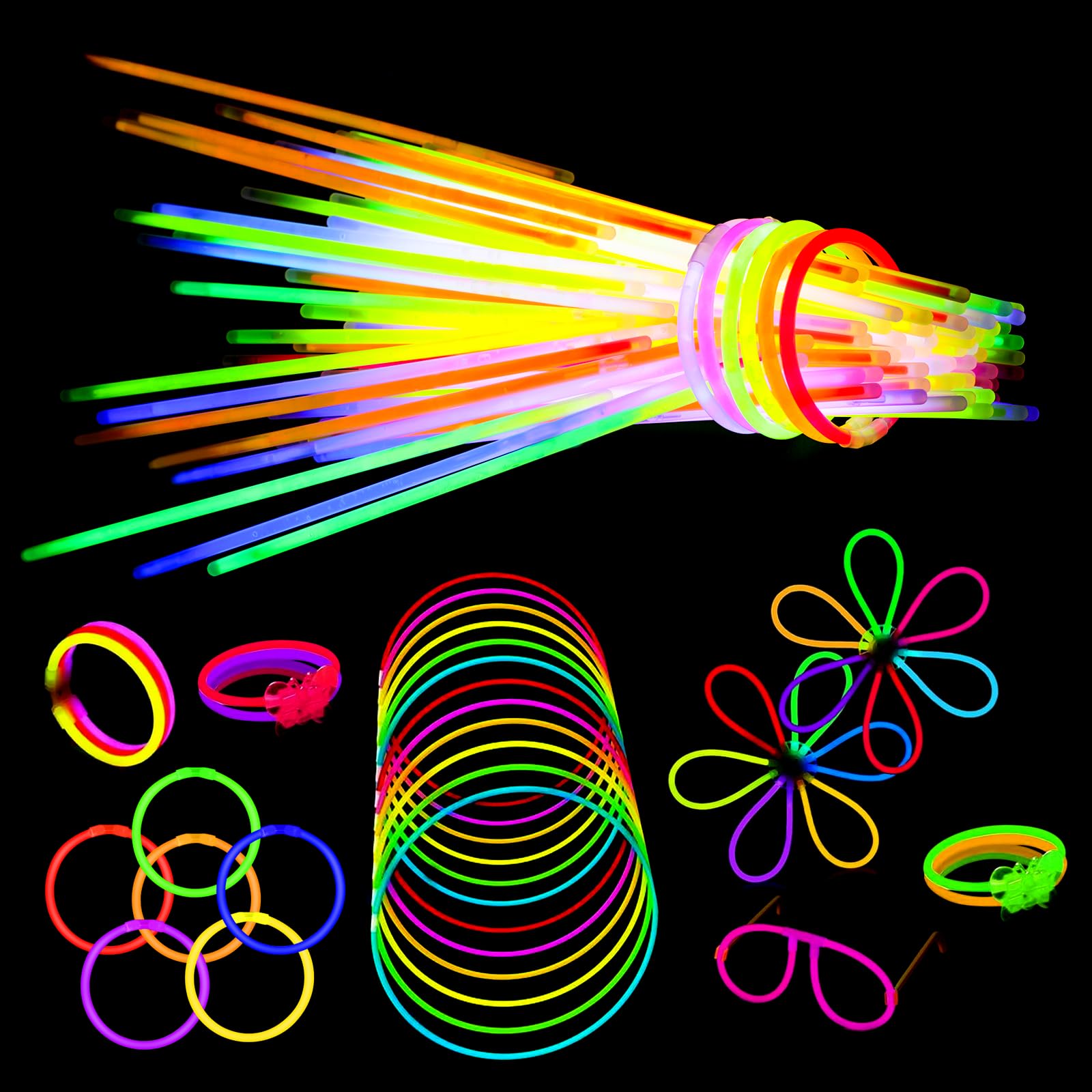 Prtoworior Knicklichter Party Set - 100 Leuchtstäbe, Kinder Knicklichter Leuchtstäbe, Glühen in der Dunkelheit Neon, Ostern, Hochzeit, Halloween Weihnachten Deco, Party Supplies Pack