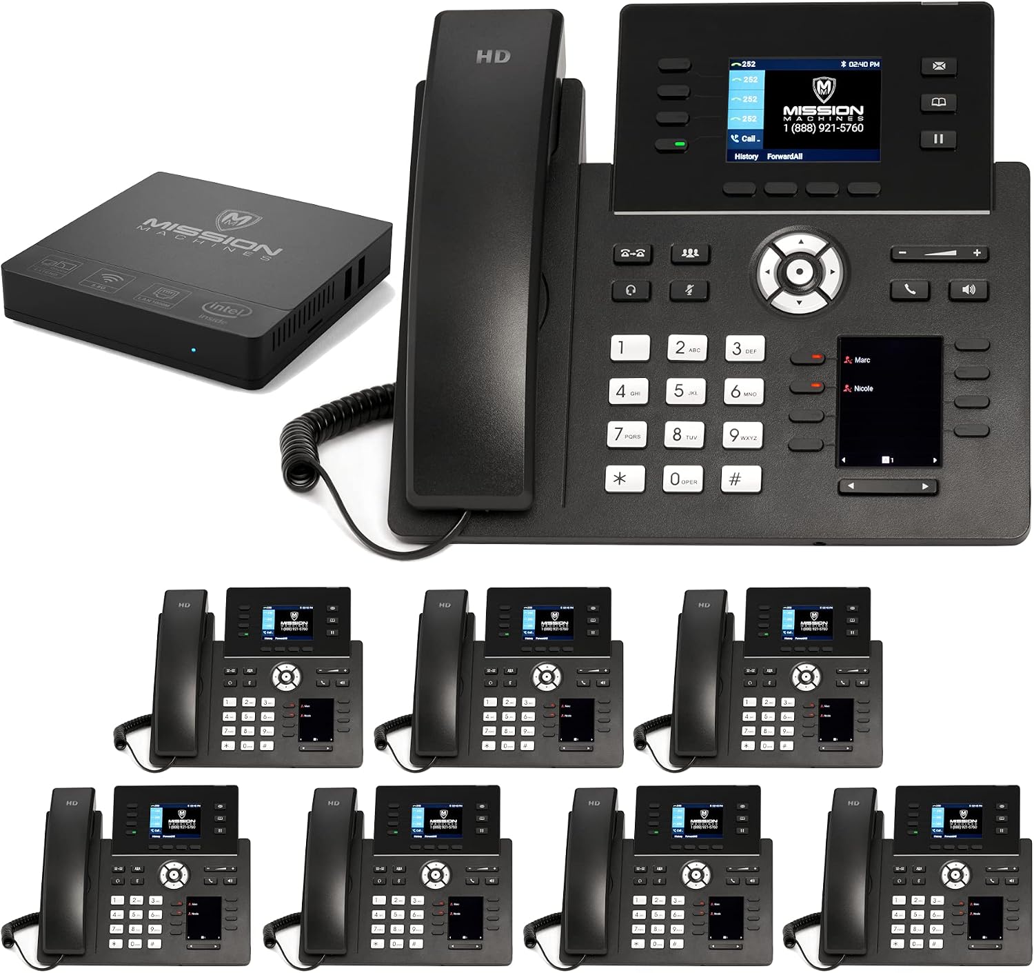 Mission Machines S-100 Business Phone System: Premium Pack - Auto Attendant/Voicemail, Cell & Remote Phone Extensions, Call Recording & Mission Machines Phone Service for 2 Months (8 Phone Bundle)