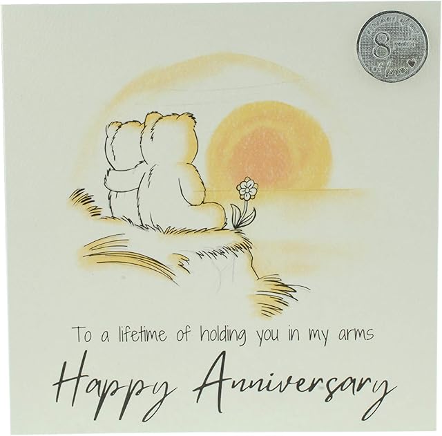 Cute 8 Year Anniversary Card, Sunset Bears  Free Metal 8th Anniversary Love Token Gift (gc-annisunset08)