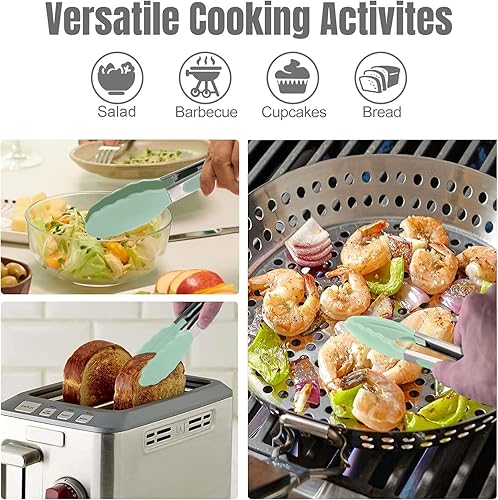 Miniatura 3 de HOTEC Pinzas de cocina prémium de 7 y 9 pulgadas, pinzas de cocina de acero inoxidable con puntas de silicona, resistentes a los arañazos y al