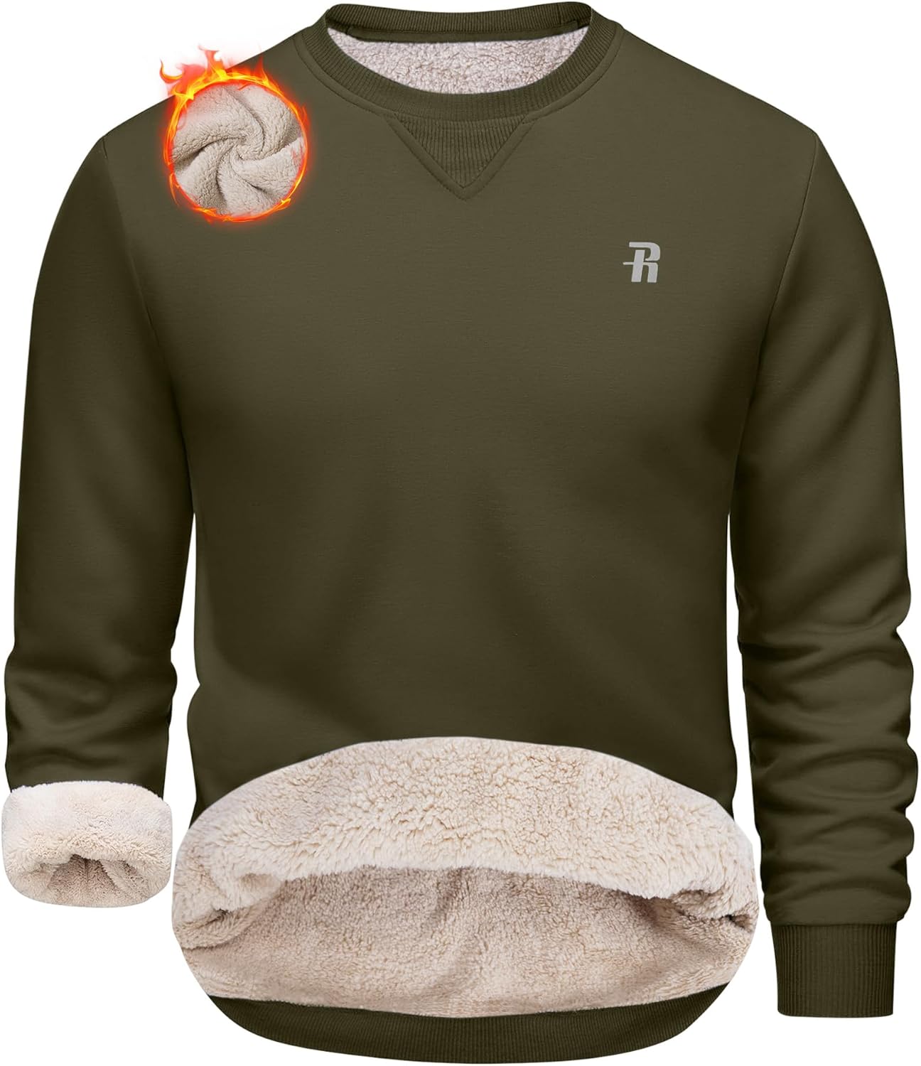 Runhit Men's Crewneck Sweatshirt - Warm Sherpa Lined Fleece Sweatshirts Long Sleeve Thermal Pullover Shirt for Winter