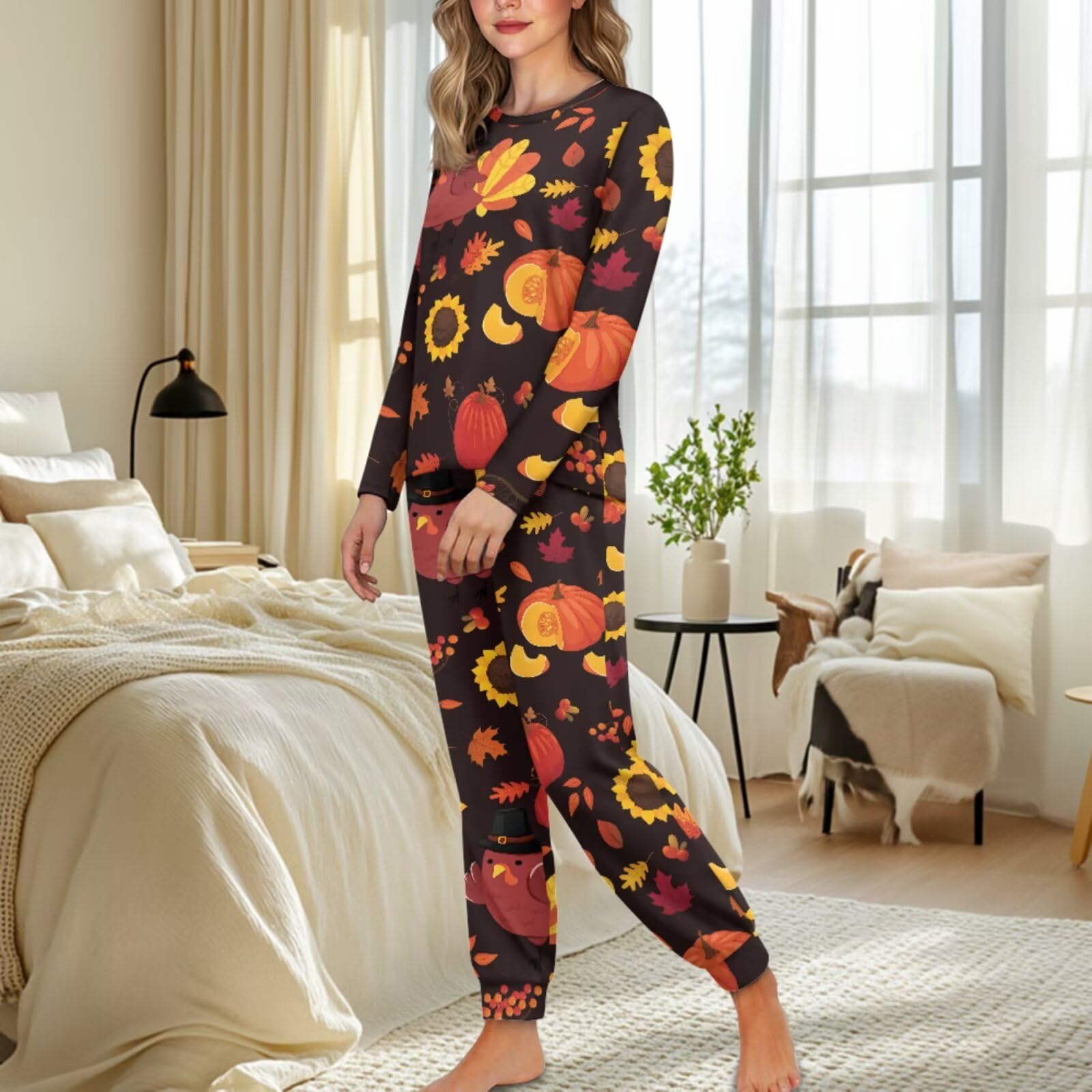 COEQINE Pijamas de Halloween a juego para parejas, talla grande, ropa de dormir familiar, conjunto de sudadera de manga larga, conjunto de 2 piezas para otoño