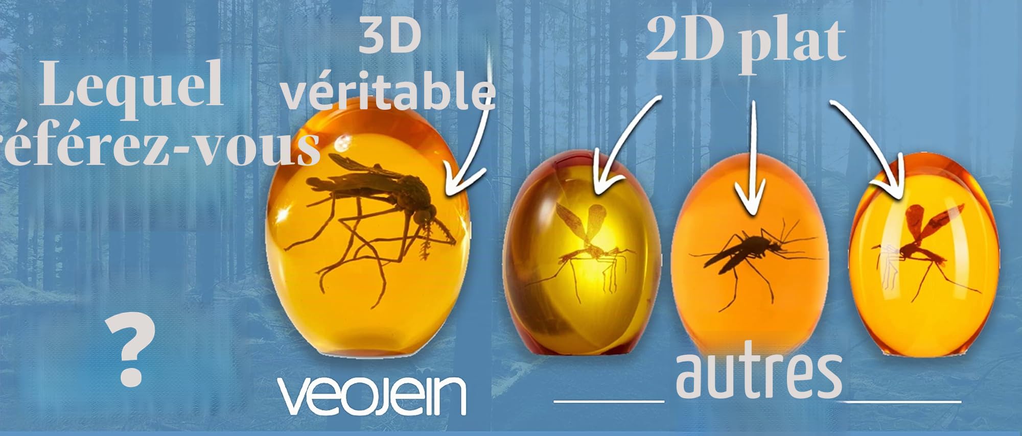 VEOJEIN Moustique Jurassique 3D – Moustique en Ambre – Collection Jurassique réaliste – Presse-Papier en résine à Fond Plat – ADN de Dinosaure