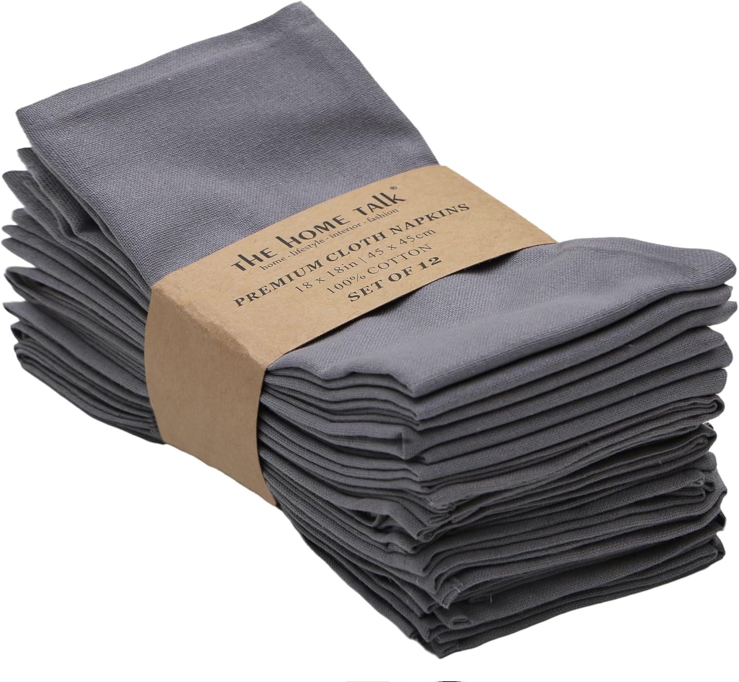 Cloth Napkins Set of 12 (18x18 Inches or 46x46 CM) 100% Cotton Everyday Use Premium Quality Cloth Napkins Festive Holiday Table Décor for Christmas Parties & Dining/Table Napkins-Grey-The Home Talk - Image 4