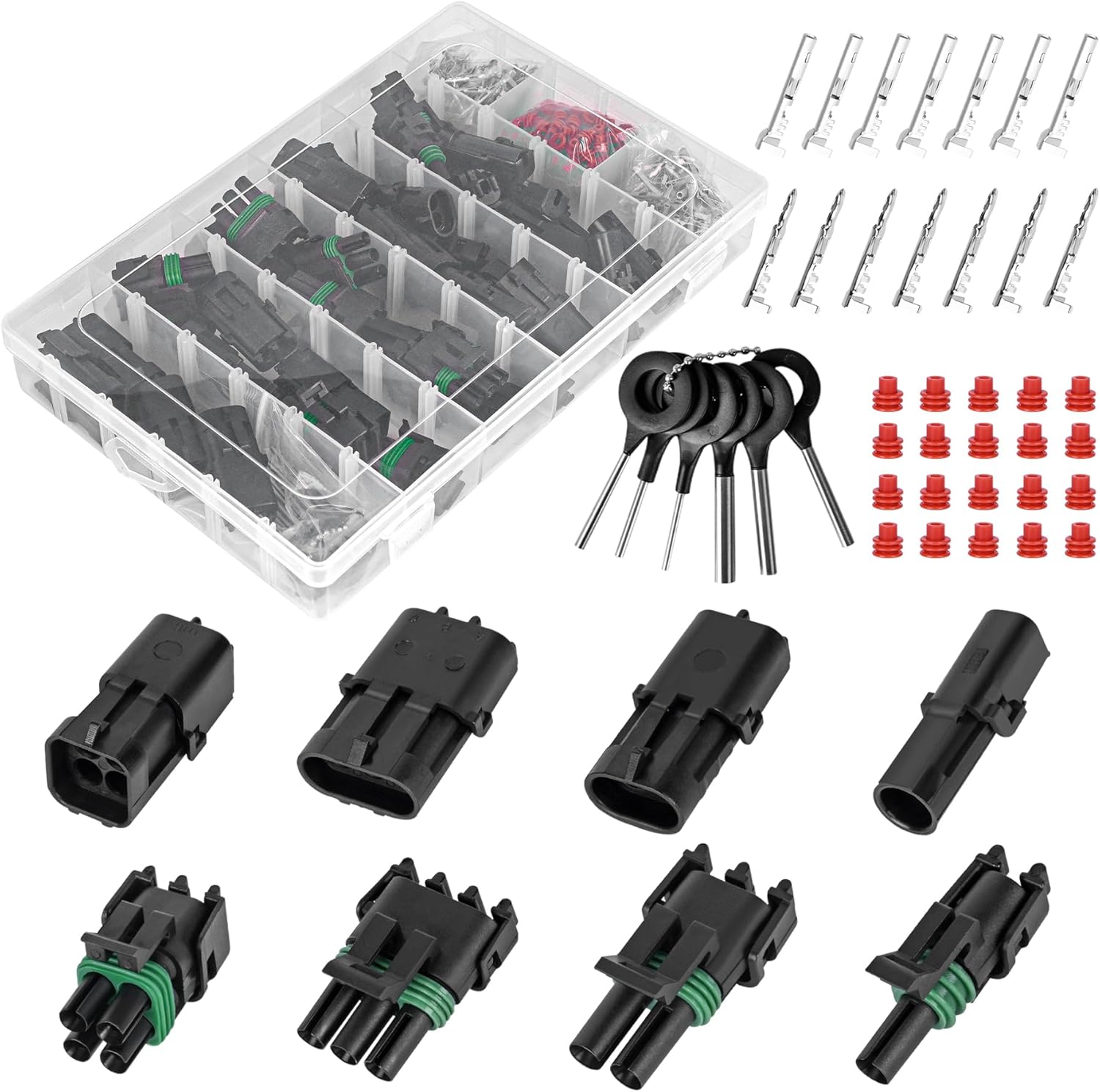 502Pcs 28 Kits Waterproof Automotive Electrical Connectors 1/2/3/4 Male&Female Pin 22-14AWG Wire Harness Spark Plug Connector Terminals Plug Kit Car