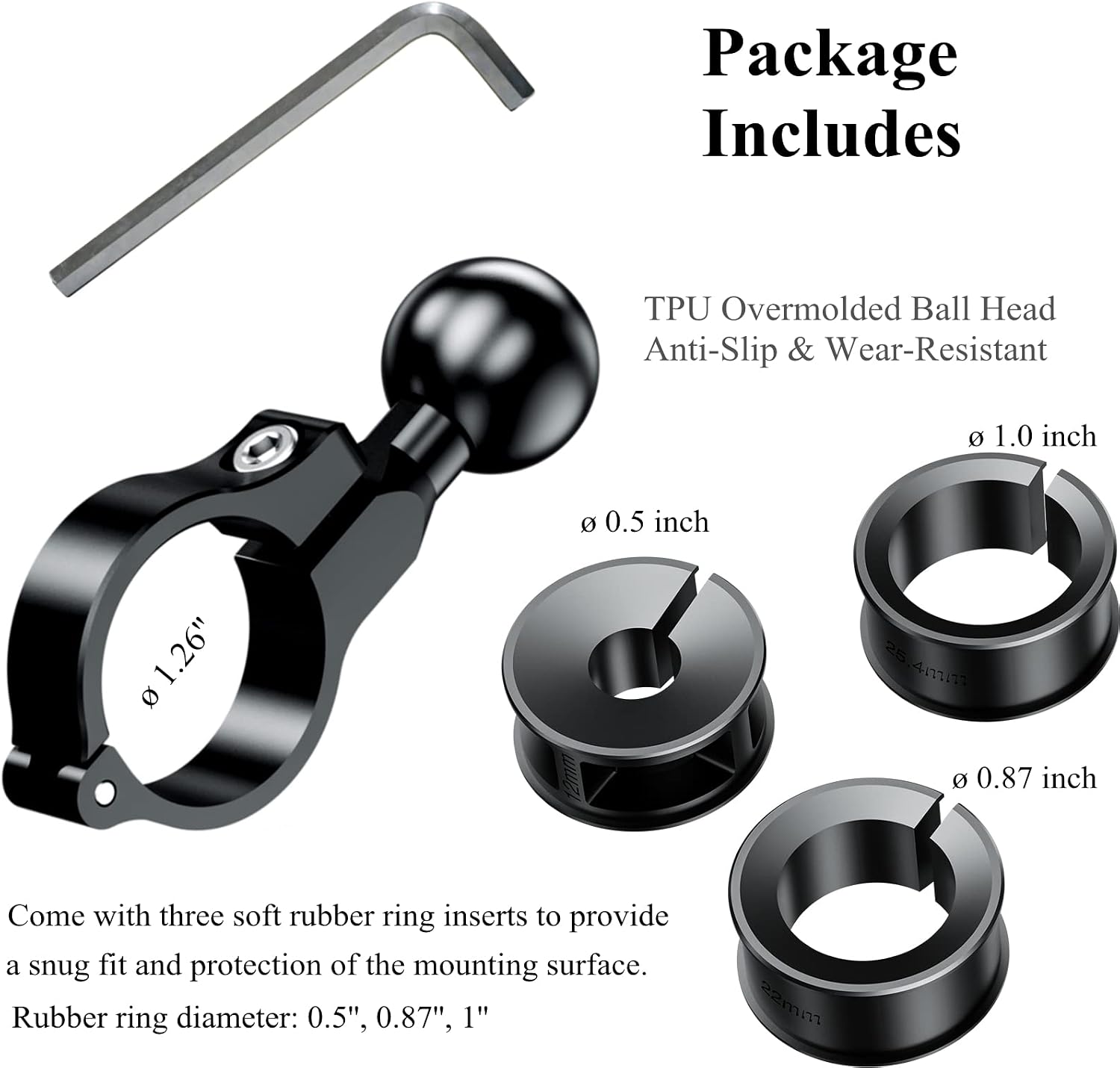 BRCOVAN Handlebar Mount with 1'' TPU Ball Compatible with RAM Mounts B Size Double Socket Arm Fit Rails Diameter 0.5'' 0.87'' 1'' 1.26'' Aluminum Material, CNC Processing, Anodized Surface