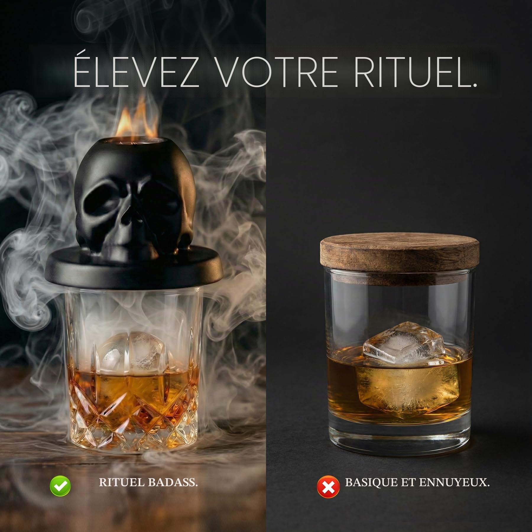 Kit de fumoir à whisky avec torche – Crâne en céramique à l'ancienne, fumoir pour bourbon et cocktail – Cadeaux de Saint-Valentin uniques pour homme, mari, petit ami et lui – Accessoires de bar cool