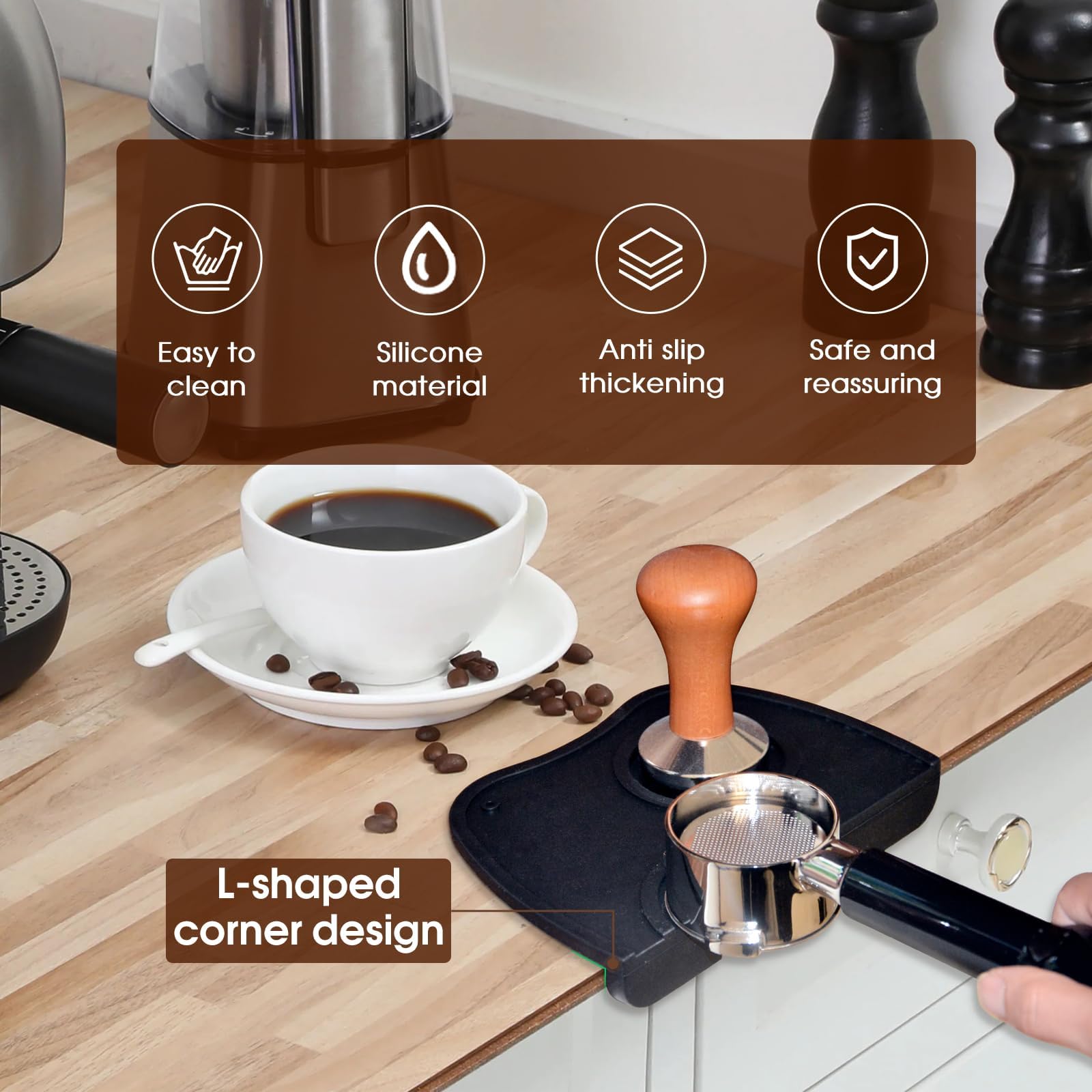 IAOSEN Set di 2 tappetini in silicone per caffè espresso da 16 cm, con barra rimovibile e base antiscivolo, per casa, ufficio, barista, bar, negozio