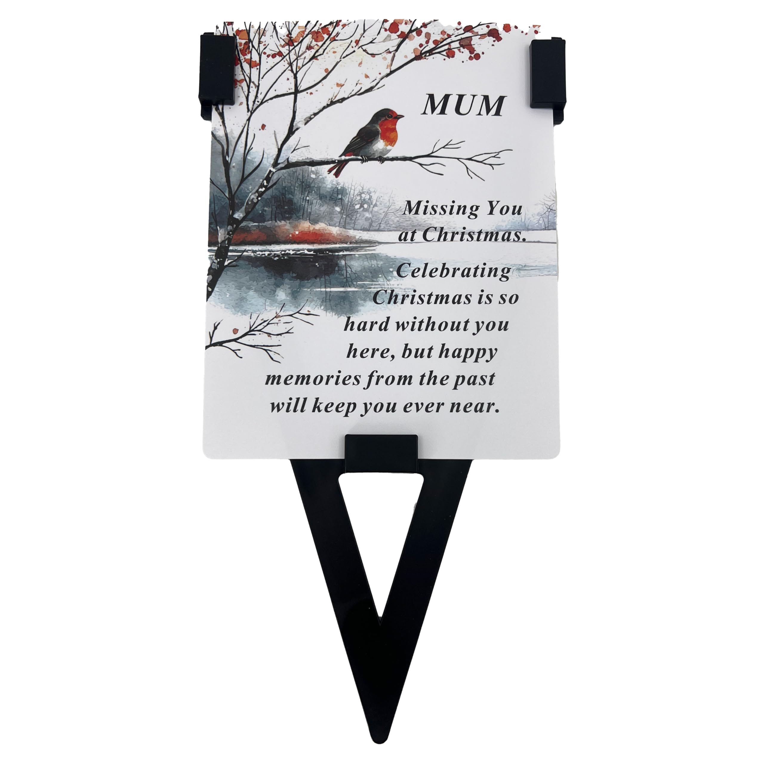 Angraves Multicolor Mum Christmas Robin Memorial Remembrance Verse Plastic Coated Grave Graveside Card And Stand Stake