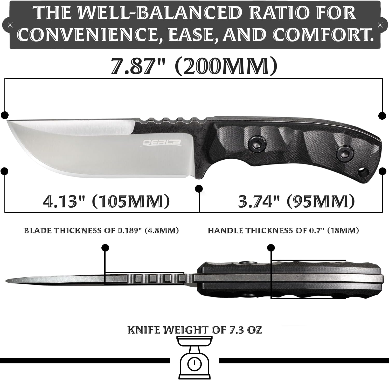OERLA TAC TF-0017 Thunder Flash Fixed Blade Outdoor Duty Straight Knife - 420HC Stainless Steel Field Knife with G10 Handle, Waist Clip, EDC Kydex Sheath - Image 2