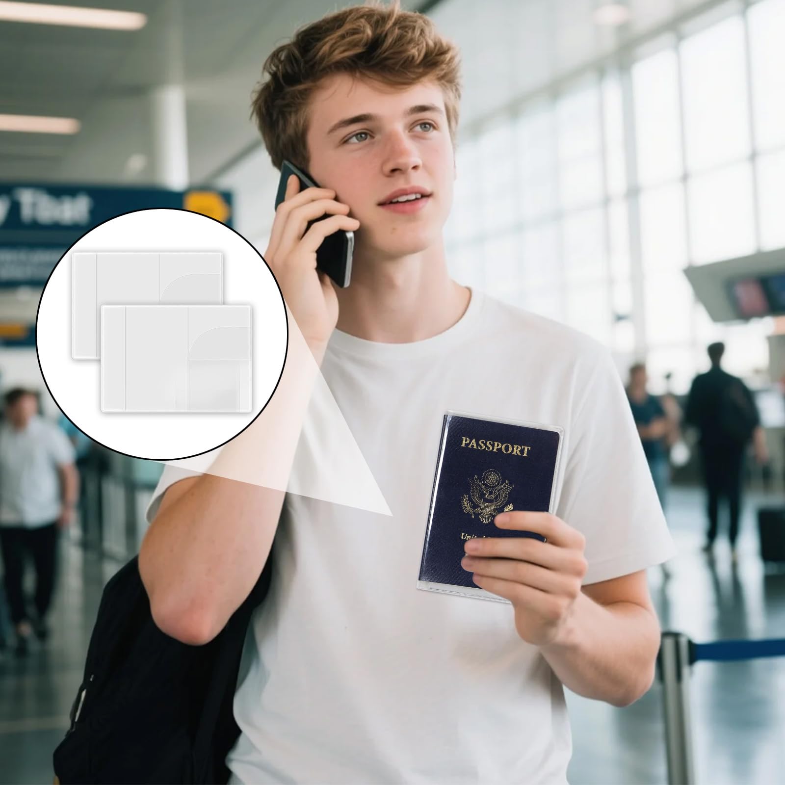 Lot de 10 housses de passeport imperméables – Portefeuille de voyage en vinyle transparent avec poches supplémentaires pour cartes et billets, couverture de passeport en plastique transparent pour