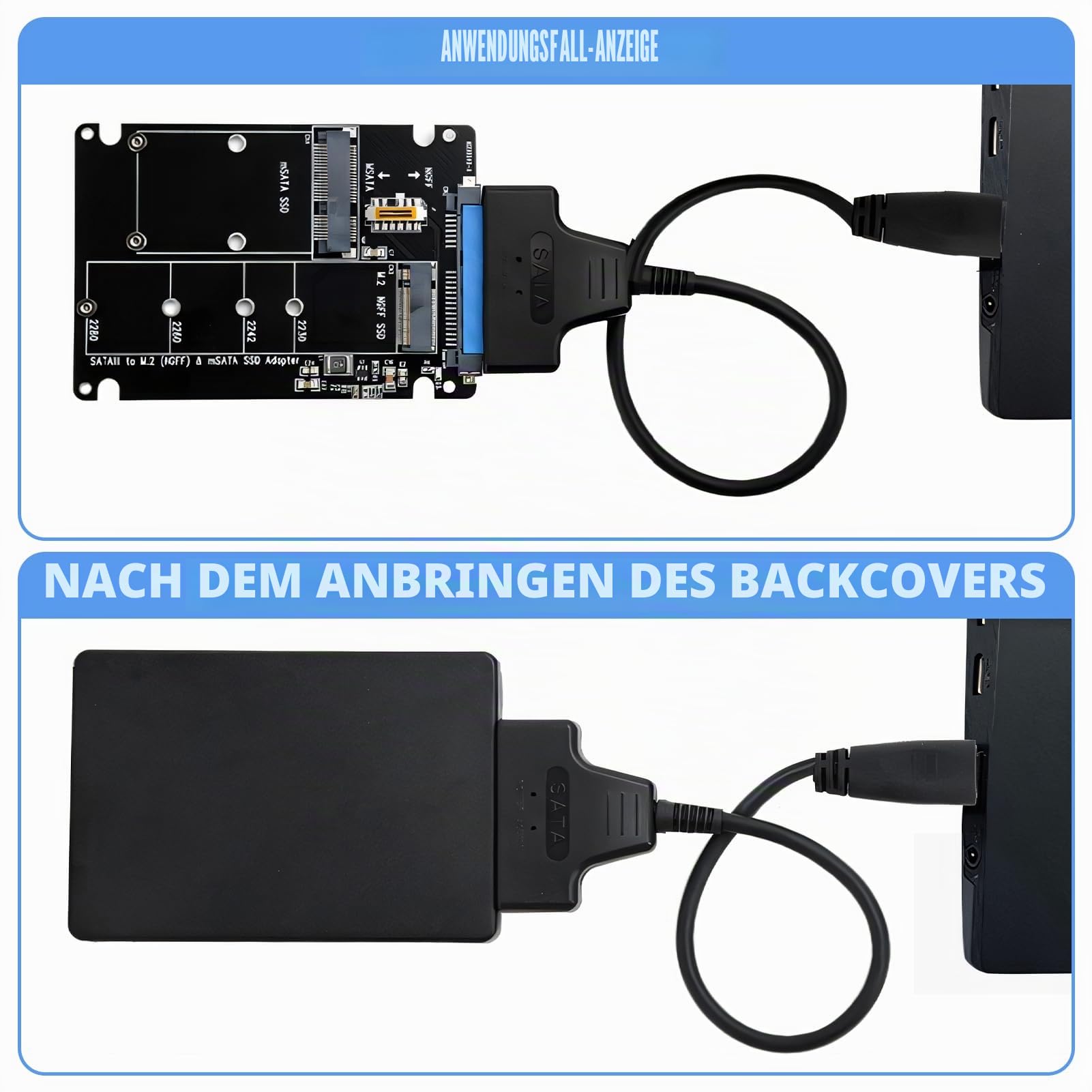NGFF SSD to SATA3 Adapter und Gehäuse für SSD, 2,5 Zoll HDD Laufwerkgehäuse Adapter für SSDD, SATAM.2 + MSATA auf SATA3, M.2 SATA auf SATA, Adapters für Festplatte PCB MSATA für Computer