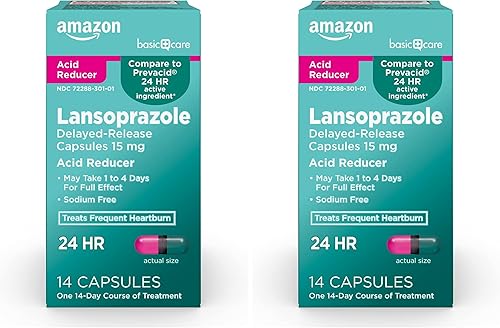 Miniatura 10 de Amazon Basic Care Cápsulas de liberación retardada de lansoprazol, 15 mg, inhibidor de la bomba de protones, reductor de ácido, medicamento para la