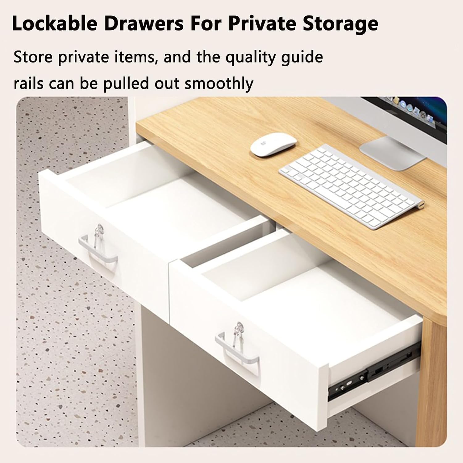 Reception Desk Counter for Checkout & Retail, Modern Office Computer Front Desk with Lockable Drawer Hutch, Small Cashier Counter for Office, Boutique, Spa, Lobby, Salon