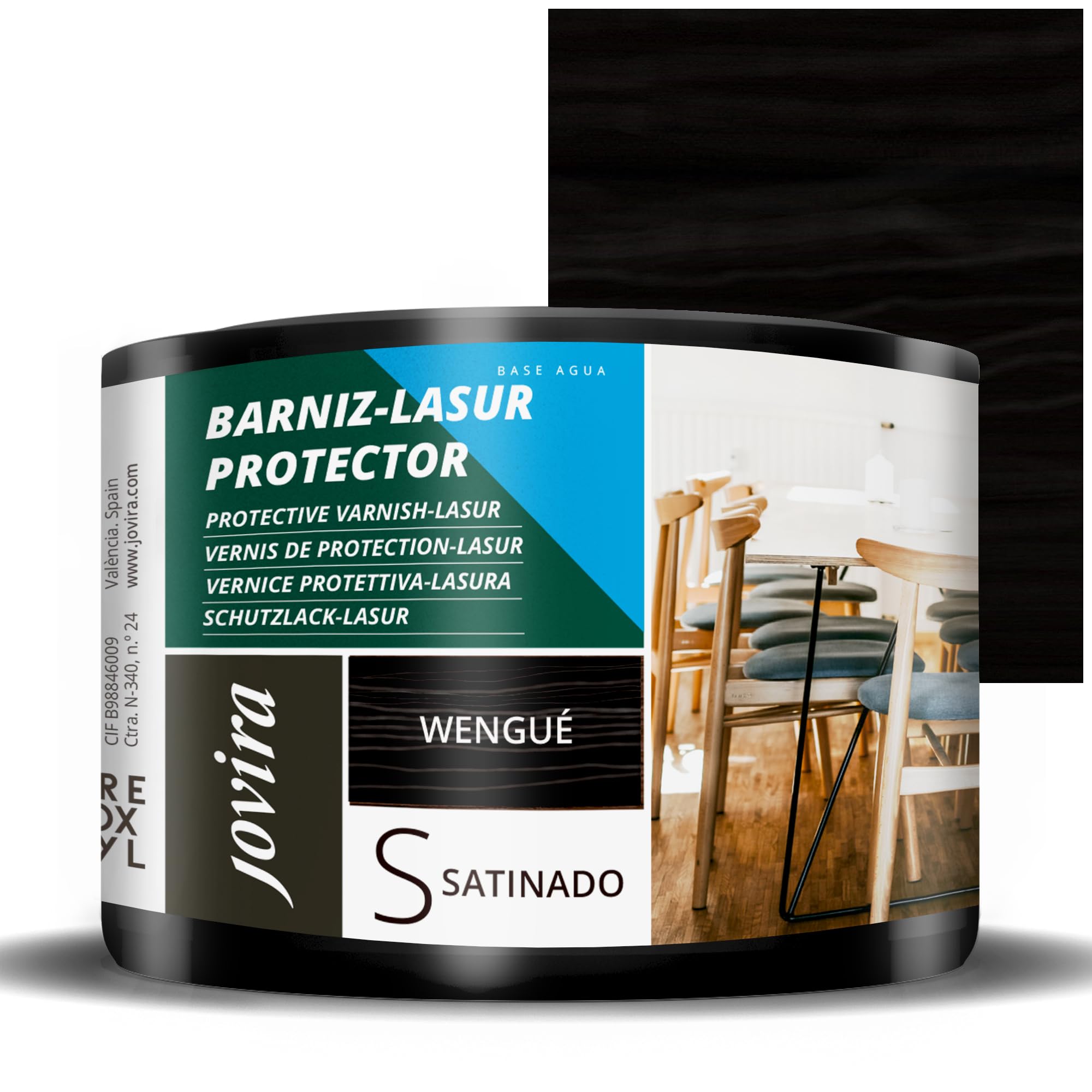 JOVIRA PINTURAS Vernice - Lasur protettiva satinato a base d'acqua. Protegge, decora e impreziosisce tutti i tipi di legno. (375 Millilitri, Wengé)