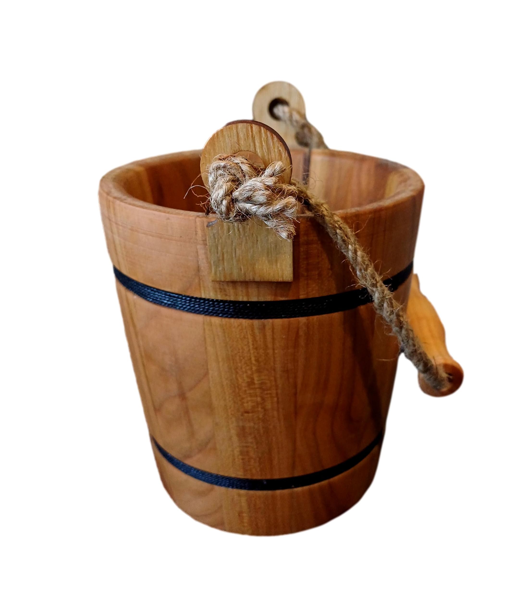 Wooden World - Secchiello decorativo in legno rustico - Organizer, vaso per fiori, contenitore per utensili - Marrone