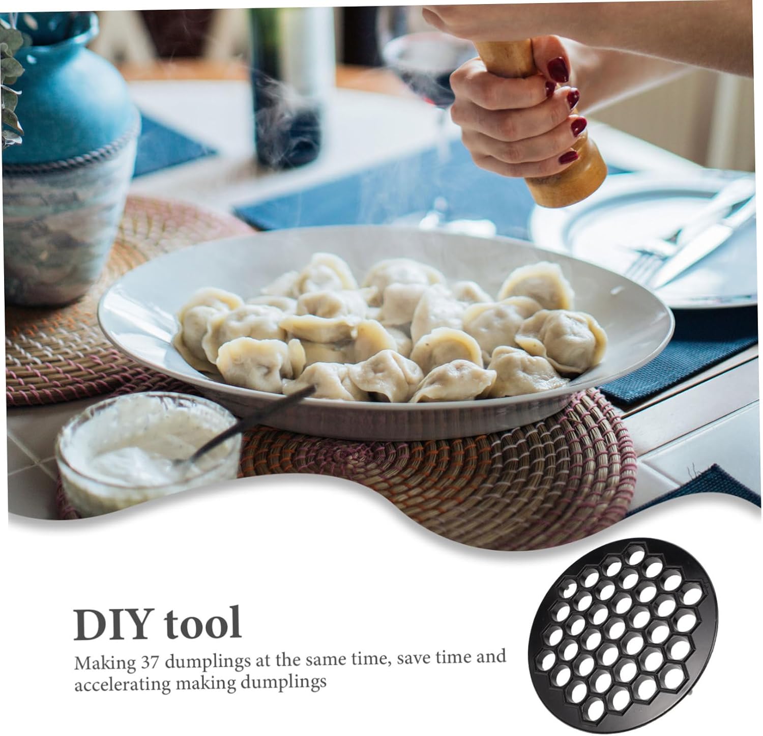 Cabilock 37holes Dumpling Maker Tool Zinc Alloy Mold for Easy Dumpling Preparation Space-saving Kitchen Accessory for Home and Restaurant Use Black