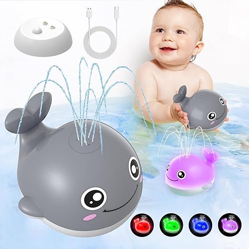 Miniatura 1 de Juguetes de baño para bebés, juguetes de baño recargables de ballena, rociador automático de inducción para bañera y ducha con luz LED, sin agujero,