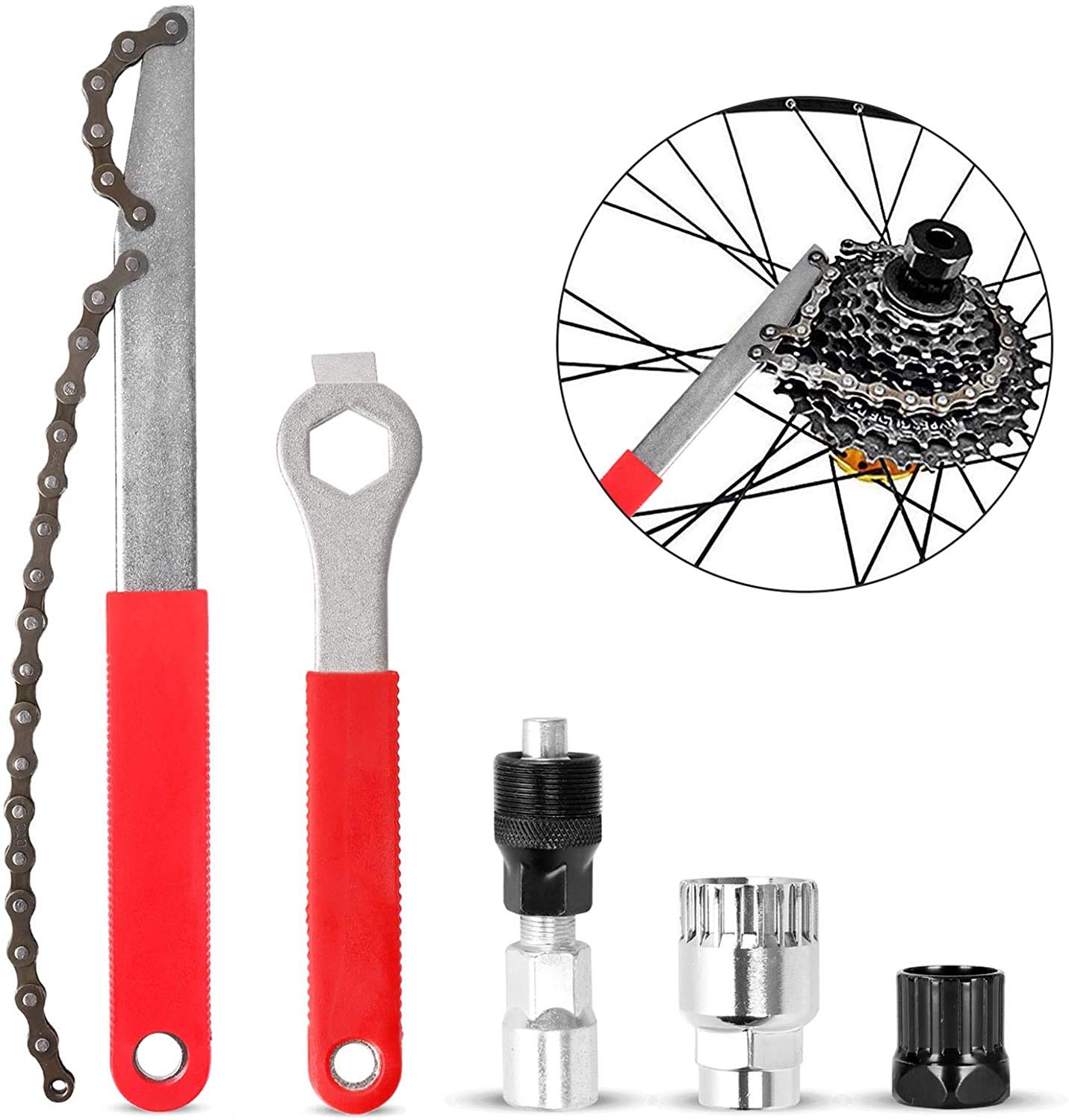 LIGHTER HOUSE� Set of 05 Pcs. 1xcrank Extractor, 1xbottom Bracket Remover, 1x16mm Spanner, 1xfreewheel Chain Whip Remover, 1xCassette Removal Tool.