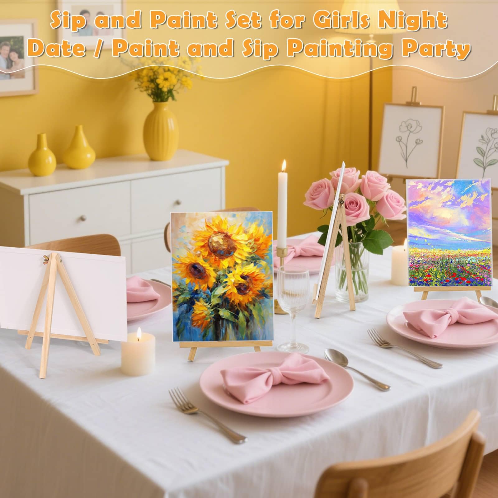 Tavole di tela per pittura, confezione da 12, 20,3 x 25,4 cm, con cavalletto, pennelli e grembiuli usa e getta