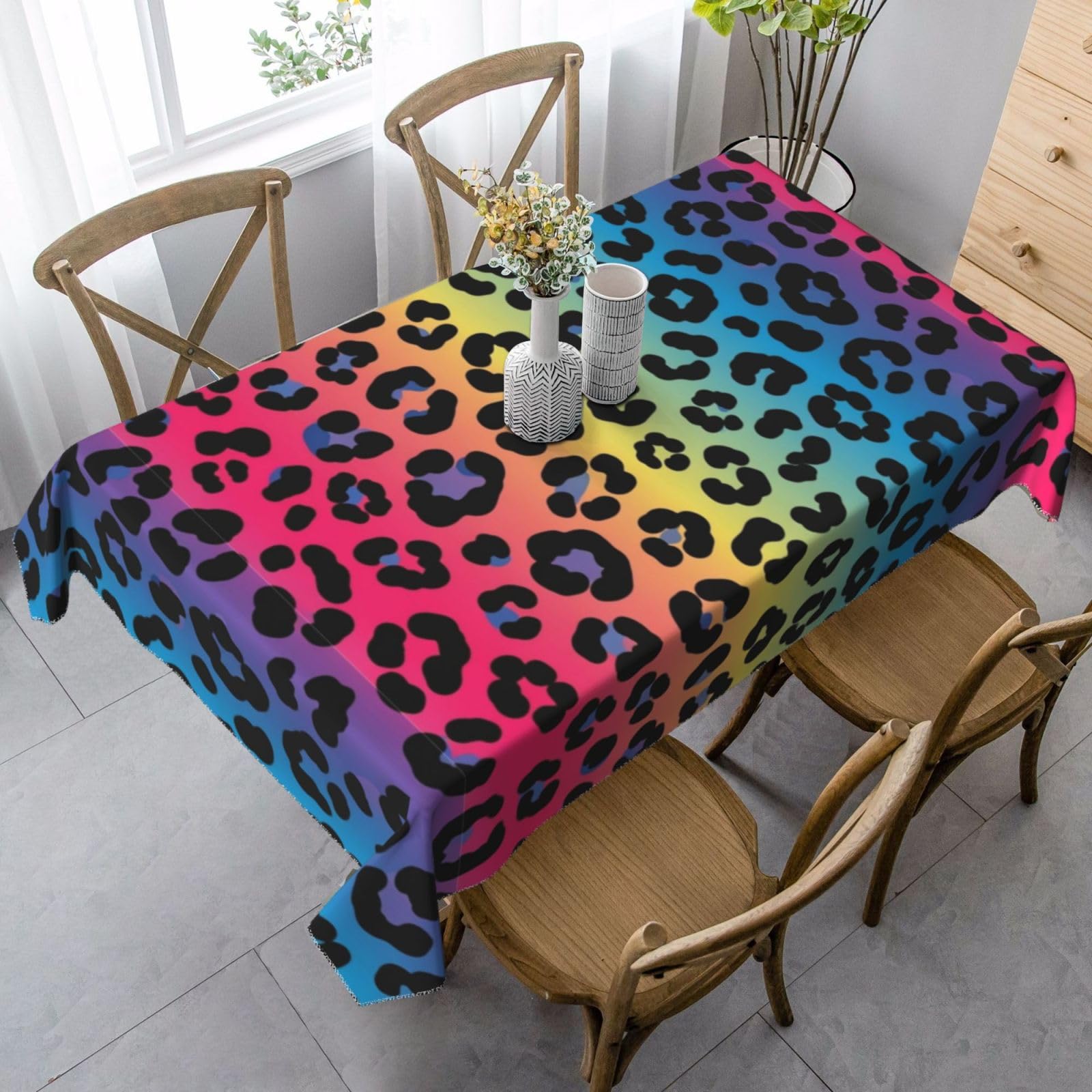 Nappe de jardin pour pique-niques et fête motif léopard guépard rainbow 137x183 cm étanche