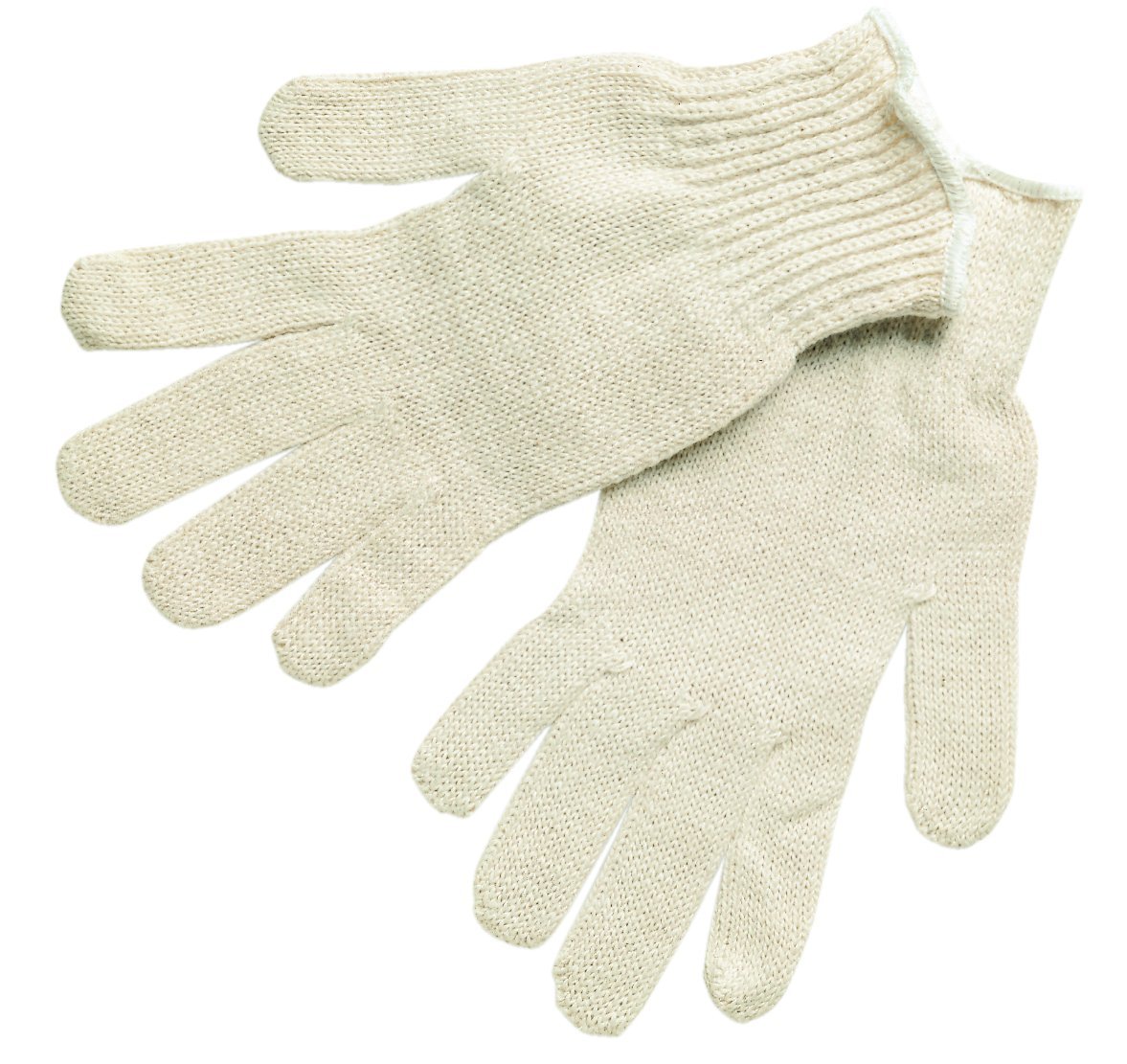 MCR Safety 9634L Economy Weight Seamless Knit Cotton/Poly Blend 7 Gauge Gloves with White Hem Cuff, Natural, Large, 1-Pair