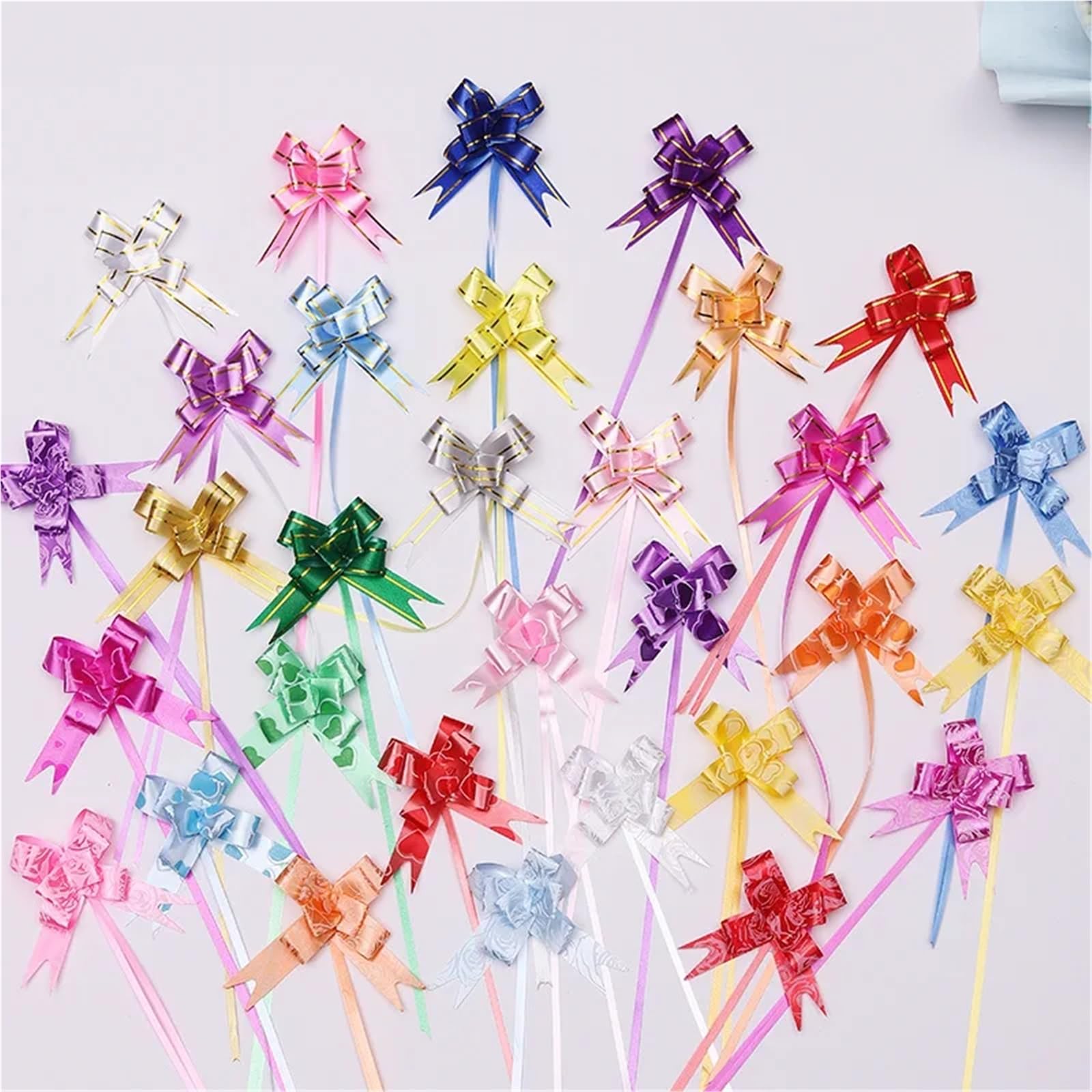 Fiocchi Self Pull Nastro Fiocco a Strappo con Fiore, 100-500 Pezzi, for Natale, San Valentino, Matrimonio, Festa di Compleanno della Mamma, Regalo Decorativo(White,600Pcs)