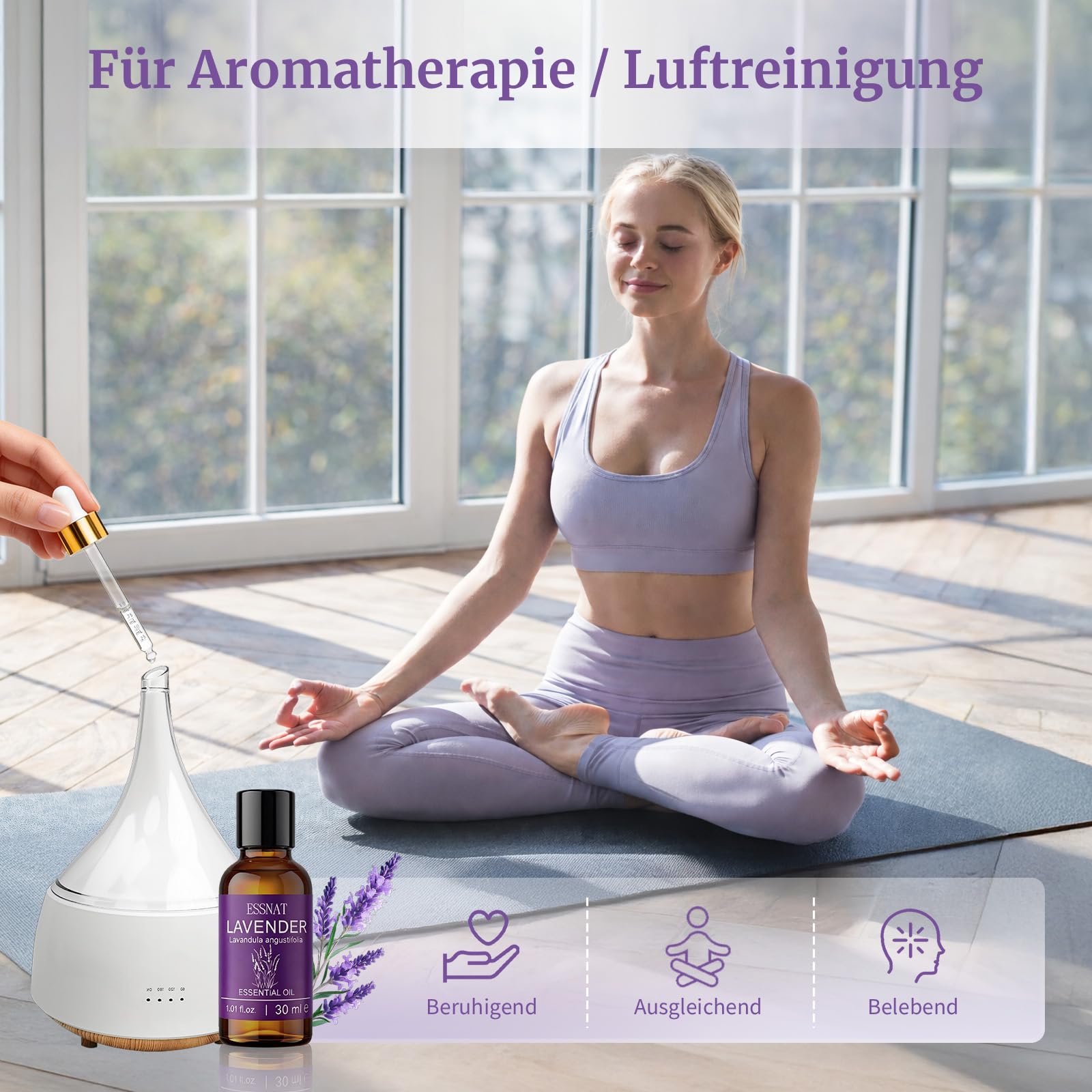 Olio Essenziale Lavanda 30 ml – olio essenziale di lavanda 100% naturale, da Lavandula angustifolia, ideale per aromaterapia, diffusore di oli essenziali, massaggi e progetti fai da te