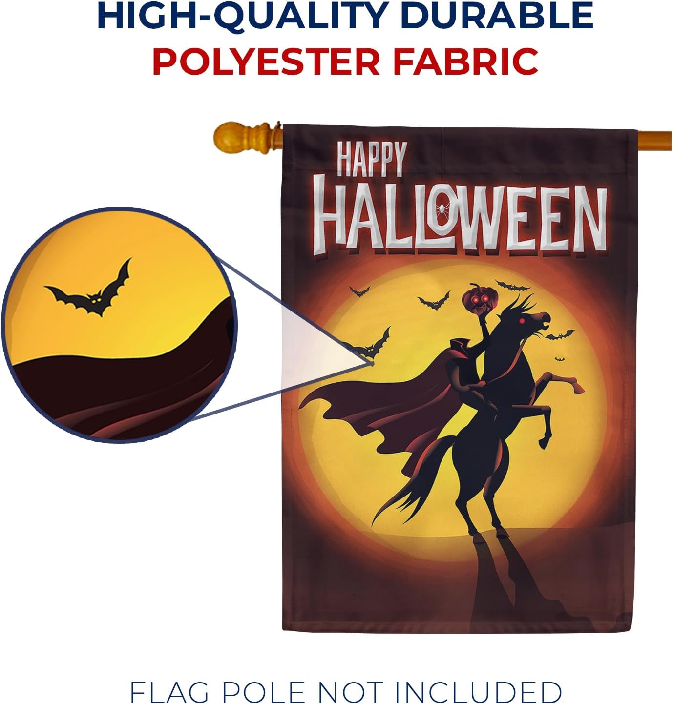 America Forever Headless Horseman Halloween House Flag Double Sided 28 x 40 inches Happy Jack O'lantern, Bats, Pumpkin Head Garden Decoration for Outdoors, Yard, Porch Fall Season