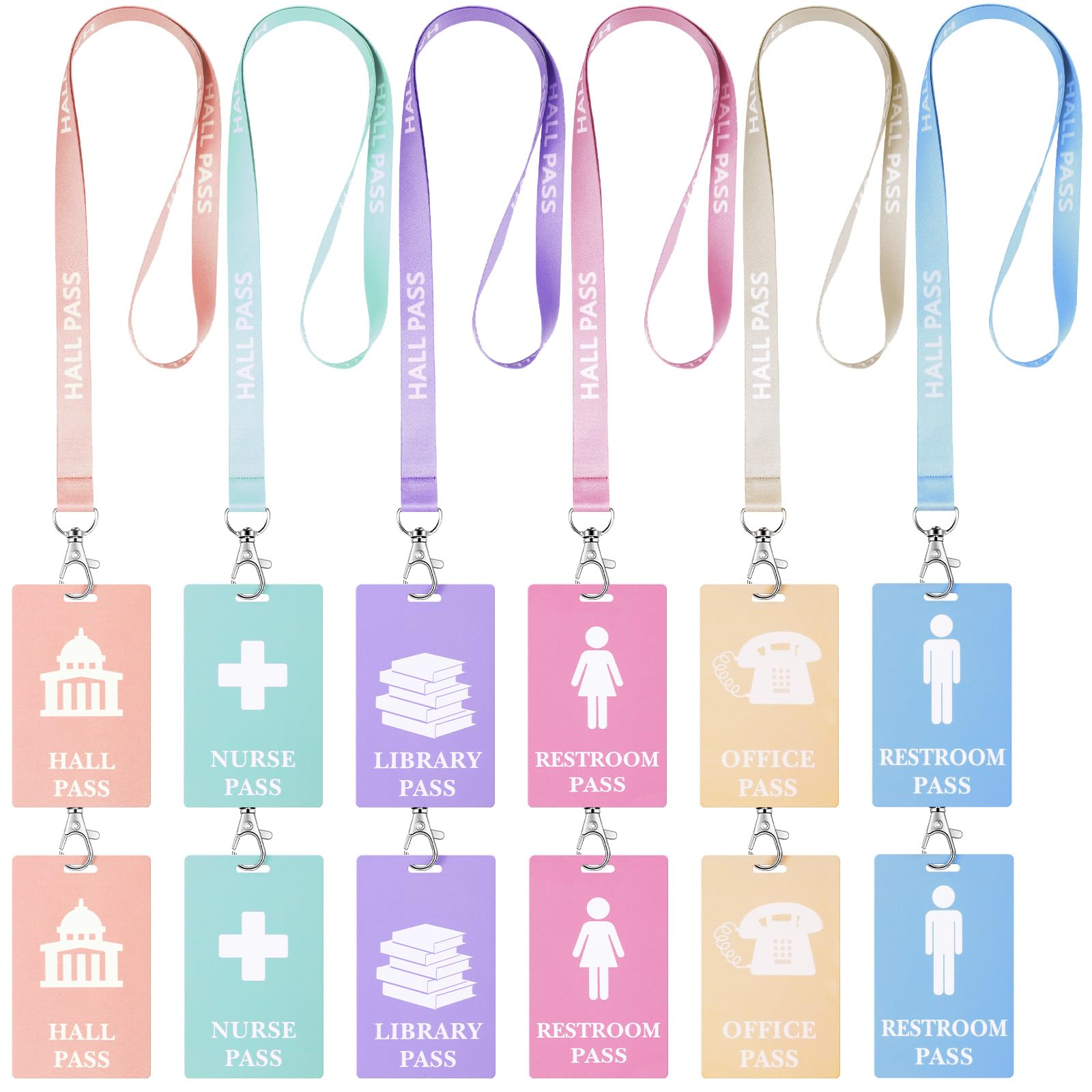 Feifeiya 12 Pcs PVC Hall Pass Lanyards Set School Pass Unbreakable, Pastel