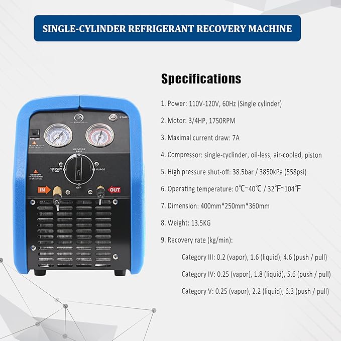 Máquina de Recuperación de Refrigerante 3/4HP R1234YF R32, 110V miniatura 2