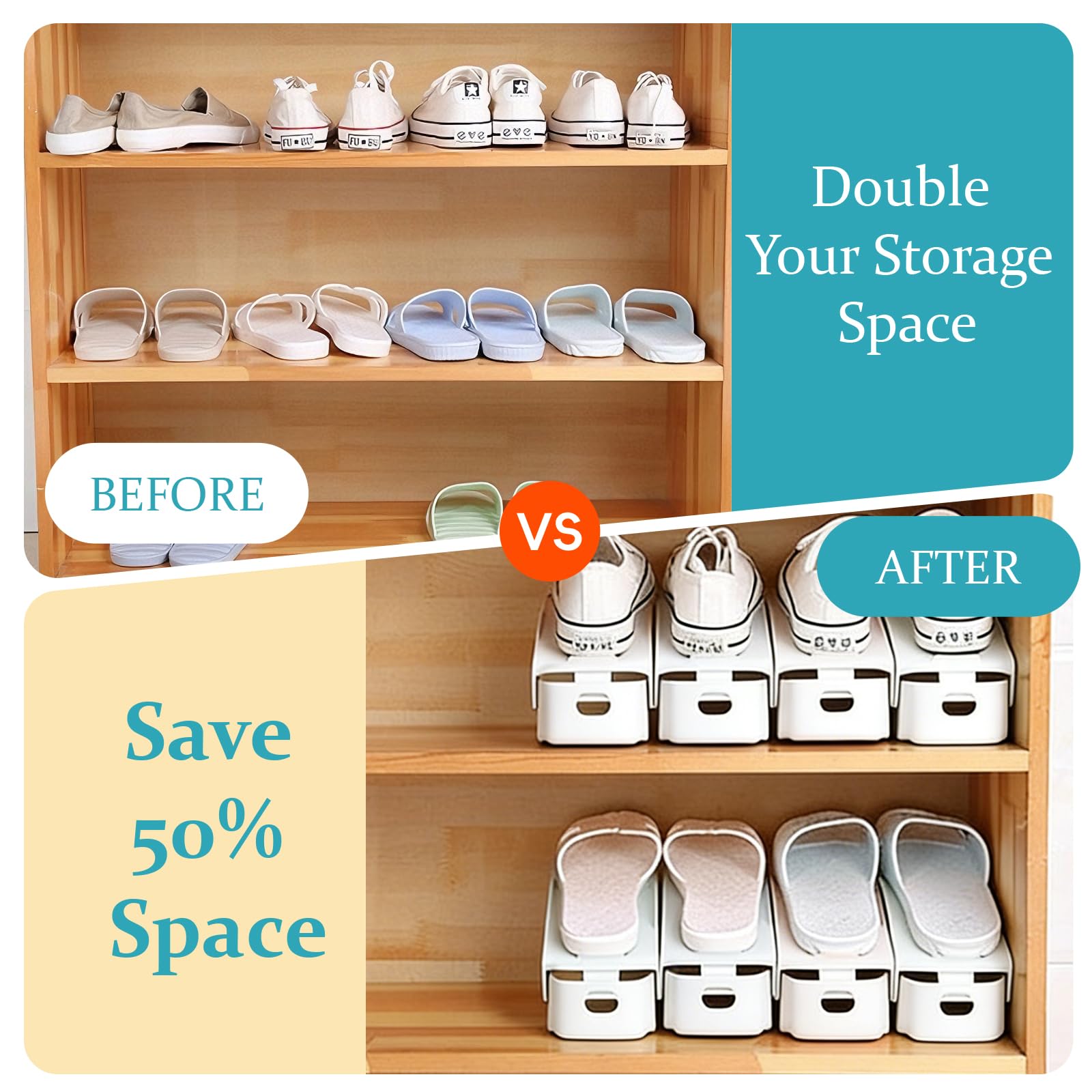 Organizador Zapatos 10 Unidades, de PP Altura Ajustable 3 Niveles, Doble Capa Blanco Ahorro Espacio, Para Zapatero, Entrada y Armario — view 4