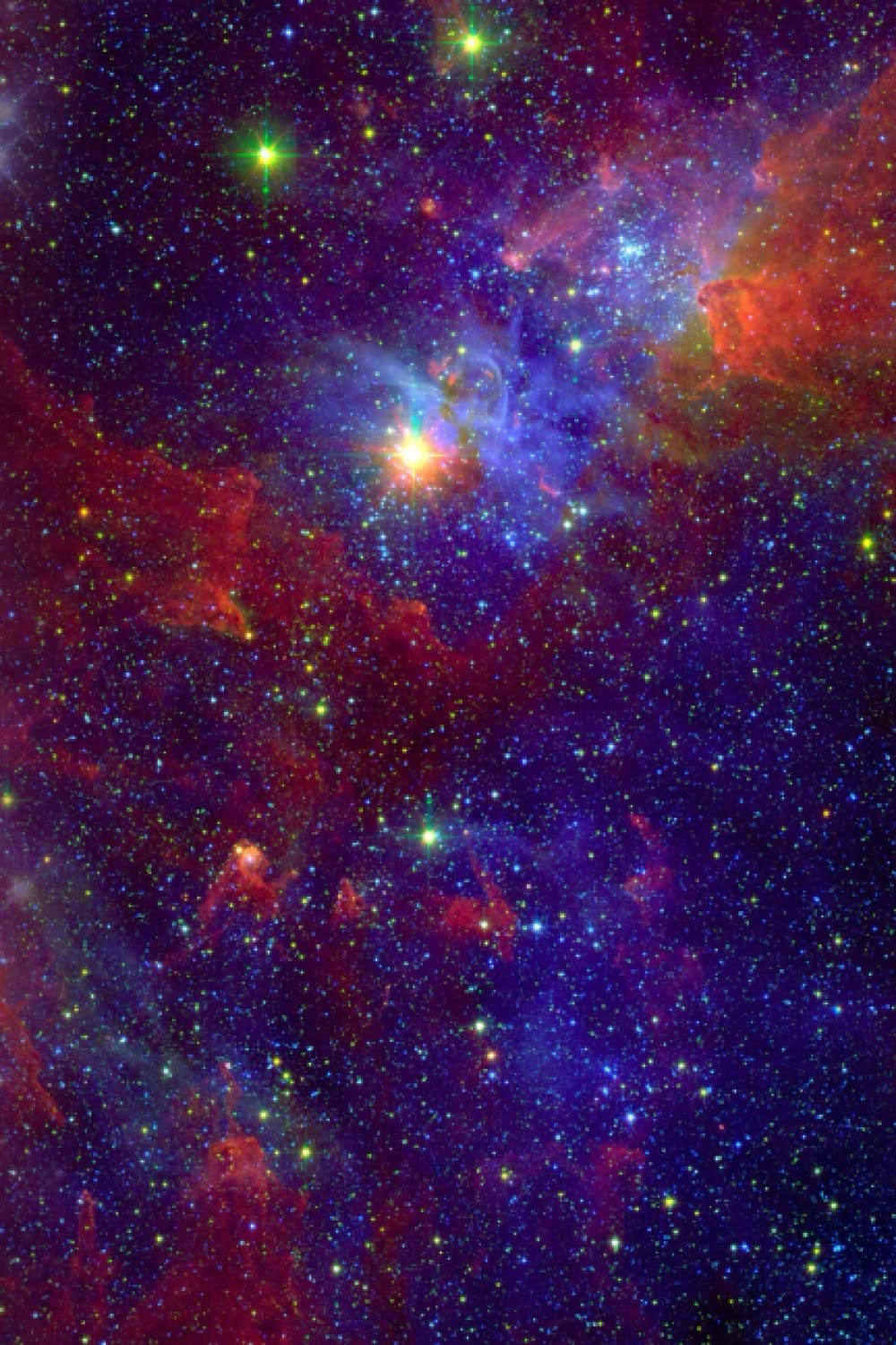 Red and blue galaxy space lined journal