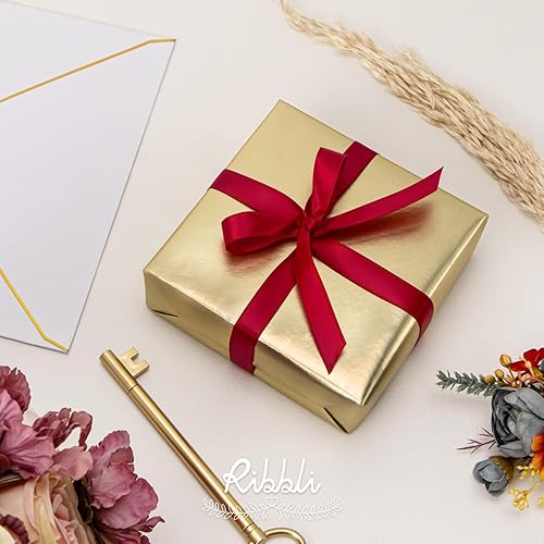Miniatura 6 de Ribbli Cinta de satén de doble cara dorada de 12 pulgada x continua 50 yardas, cinta dorada para envolver regalos, manualidades, decoración de boda,