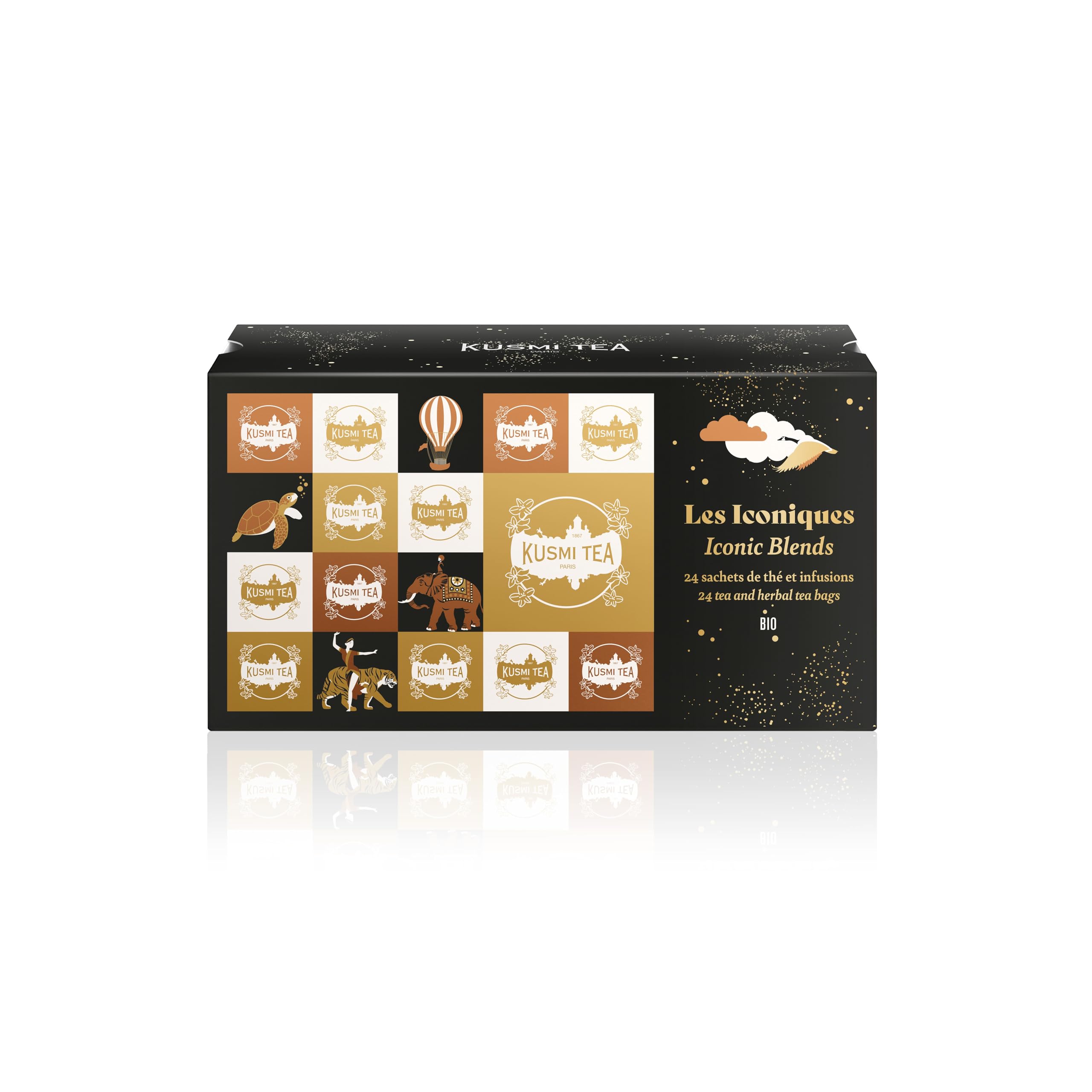 Kusmi Tea - Assortiment de Thé Noir, Vert, Blanc & Infusions Bio - Les iconiques - 24 sachets, 8 Recettes Emblématiques - Idée Cadeau Homme et Femme (Les Voyages Extraordinaires)