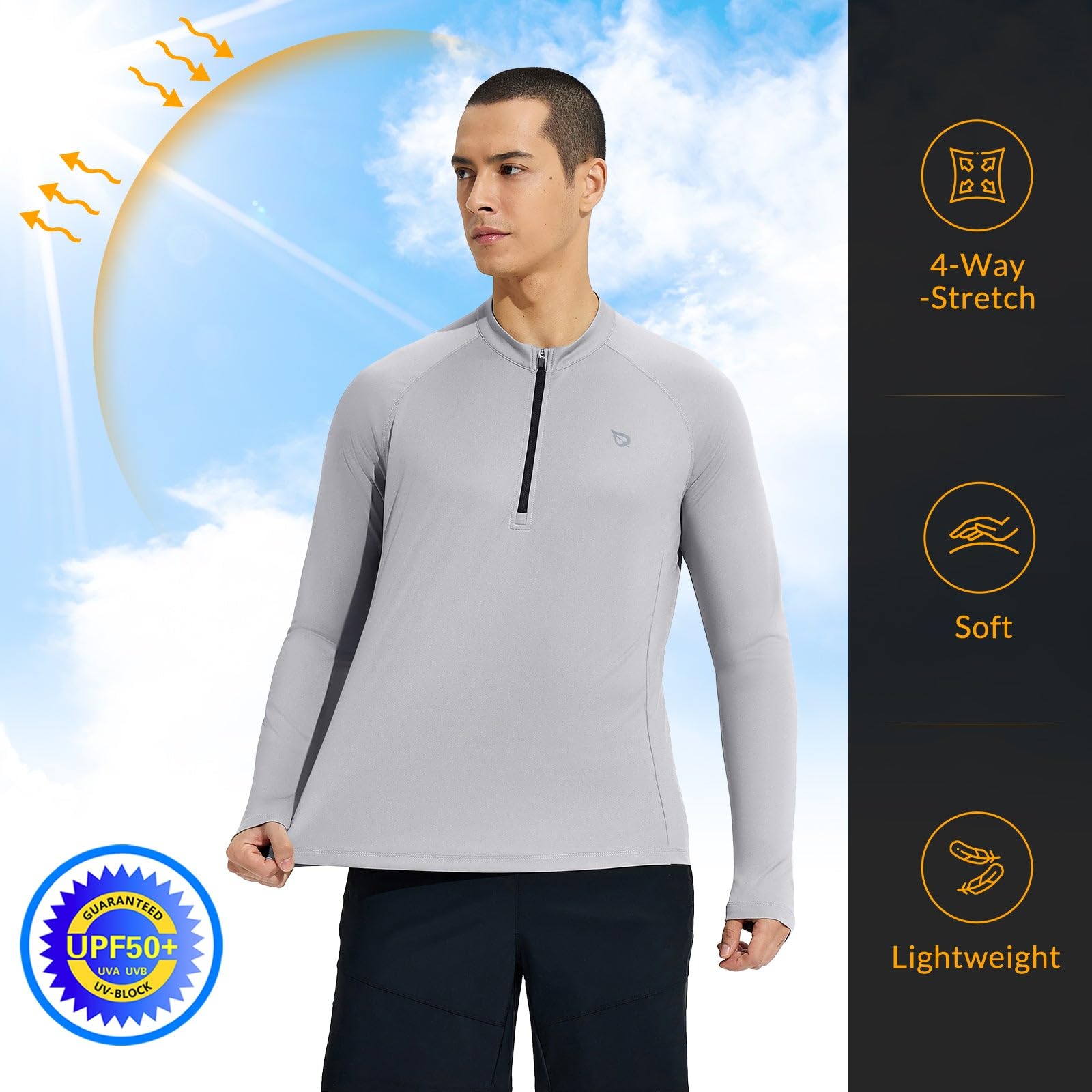 BALEAF Camisas UPF 50+ protección solar UV manga larga sudadera con capucha cremallera 1/4