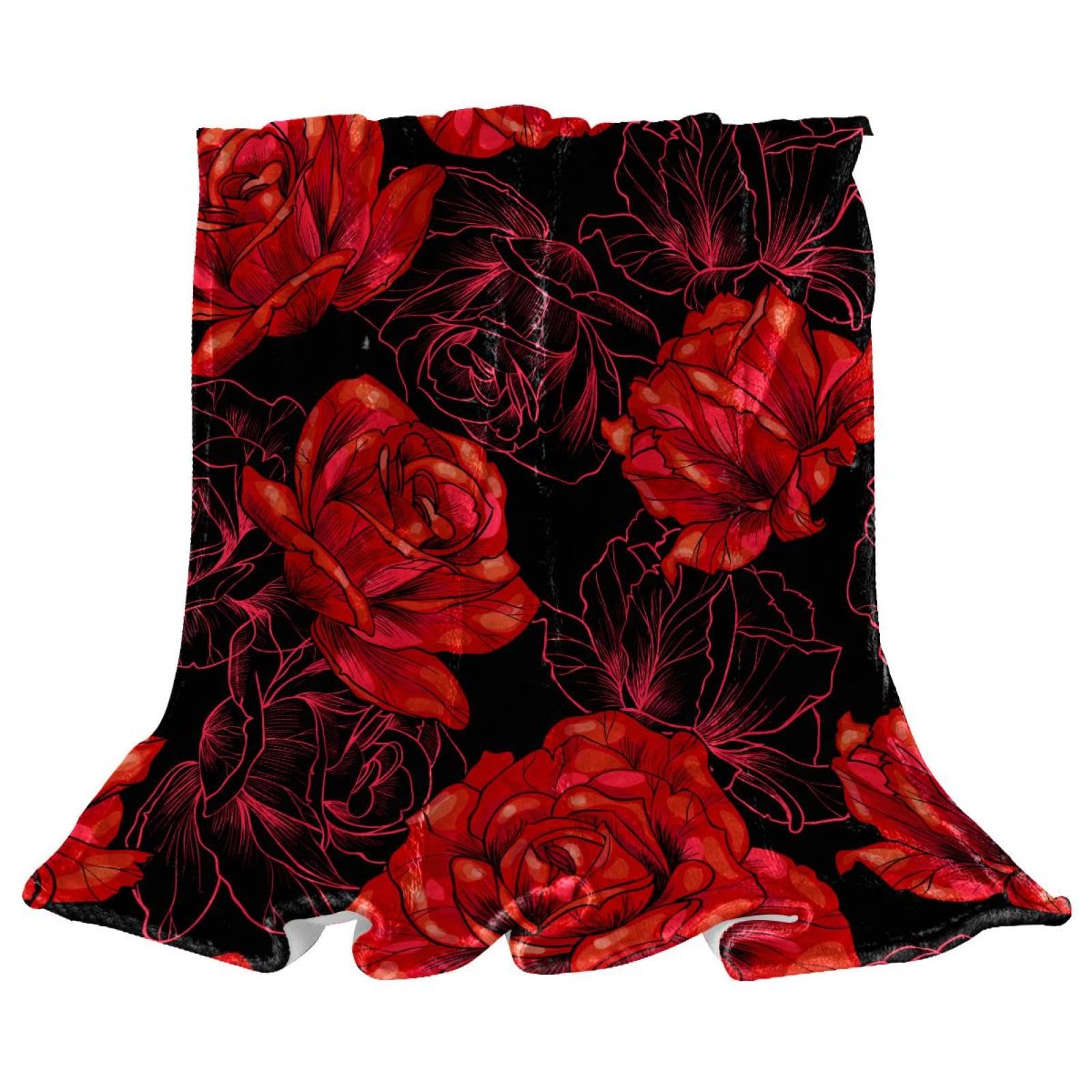 Couverture polaire roses rouges plaid chaud et doux de lit et canapé 150x130cm