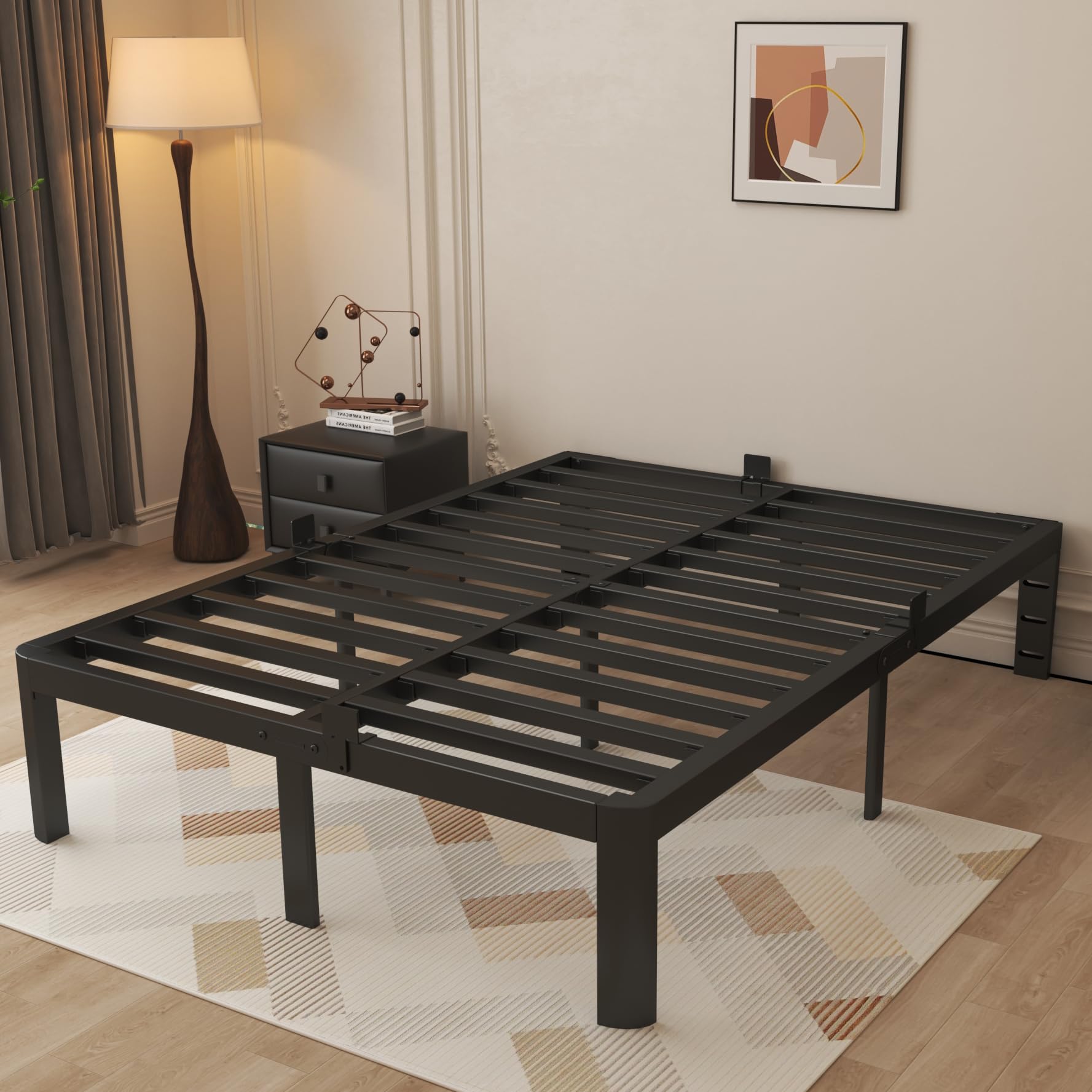KOSOSO 14 Inch Full Size Bed Frame, Metal Bed Frame Full with Gaskets, No Box Spring Needed, Heavy Duty Steel Platform Supprt, Rounded Corner Legs,