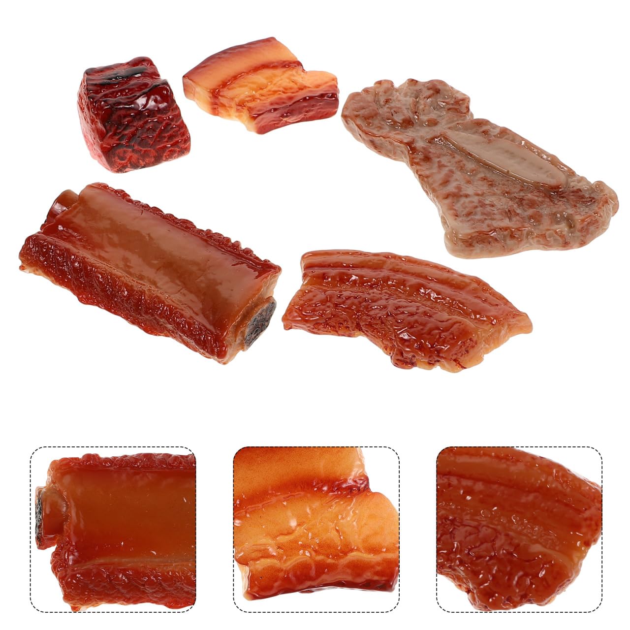 Adornos de carne simulada – 5 piezas de costillas de cerdo estofadas realistas para decoración de cocina del hogar, accesorios de fotografía de alimentos, carne falsa en miniatura para enseñar 9