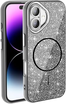 iPhone 17  le Uyumlu K l f M-safe  arj  zellikli Parlayan Simli Okso Kapak T39585 Siyah