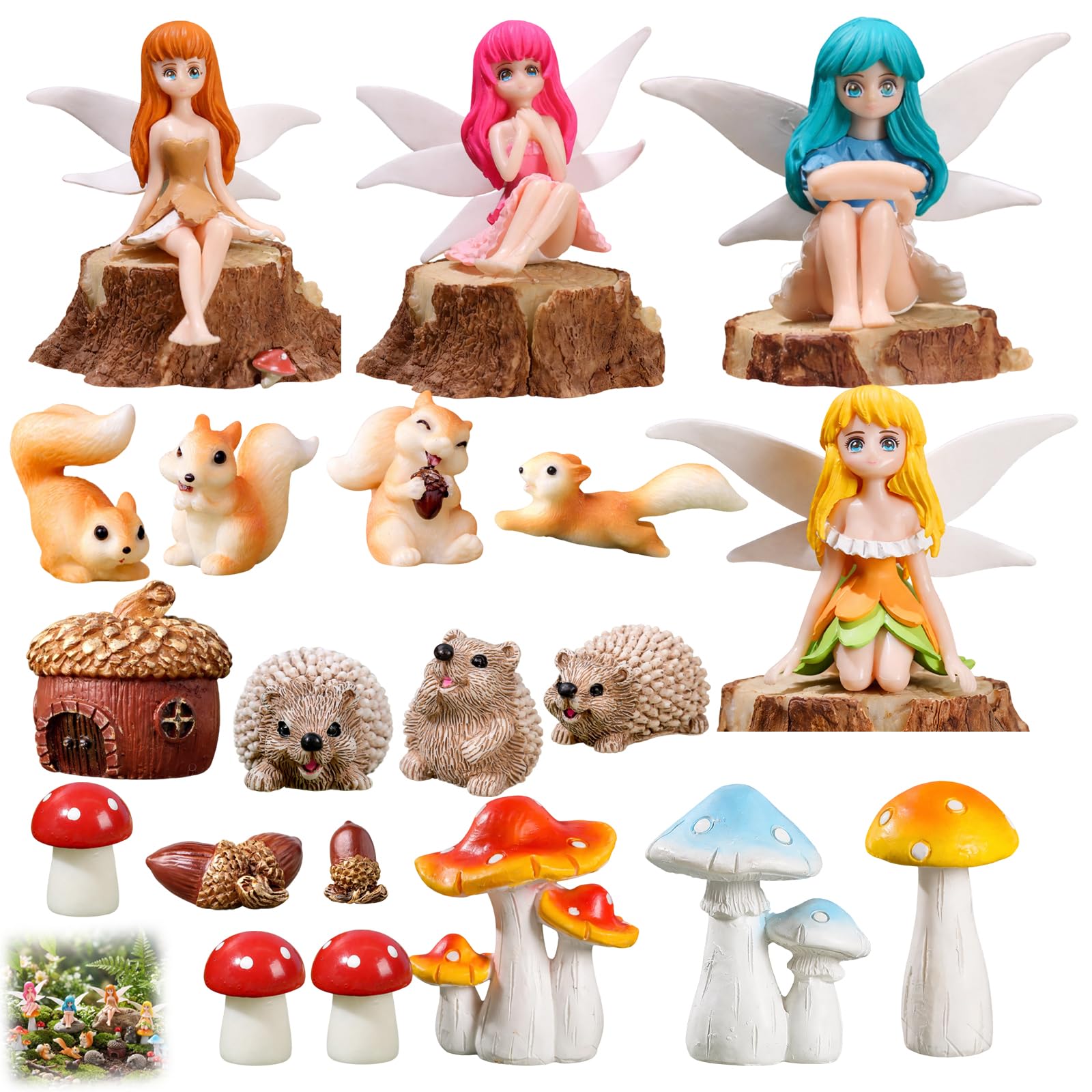 QhgPnt 20Pcs Fairy Garden Accessories, Garden Fairy Ornaments, Outdoor Garden Ornaments, Micro Landscape Decorations for Terrarium and Dollhouse Decoration, DIY Terrarium Potted Plants Desk