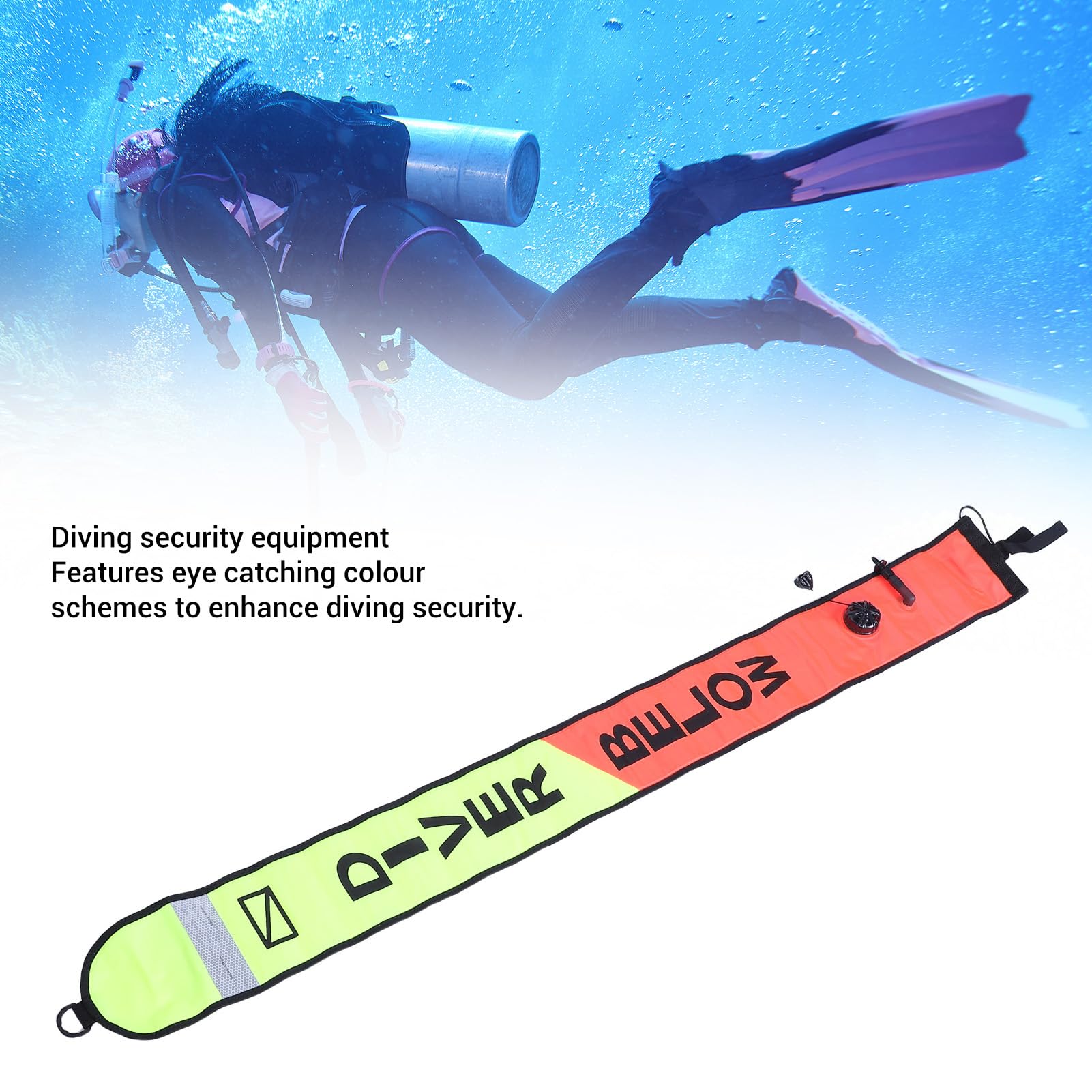 Marcadora de Superficie de Buceo, Tubo de Señal a Prueba de Fugas de Nailon de Alta Visibilidad de 1,5 M para Buceadores