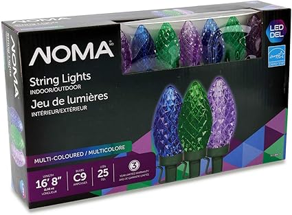 Noma C9 Led Christmas Lights 25 Purple Blue Green Bulbs 16 8 Ft String Light Ul Certified Indoor Outdoor Amazon Com