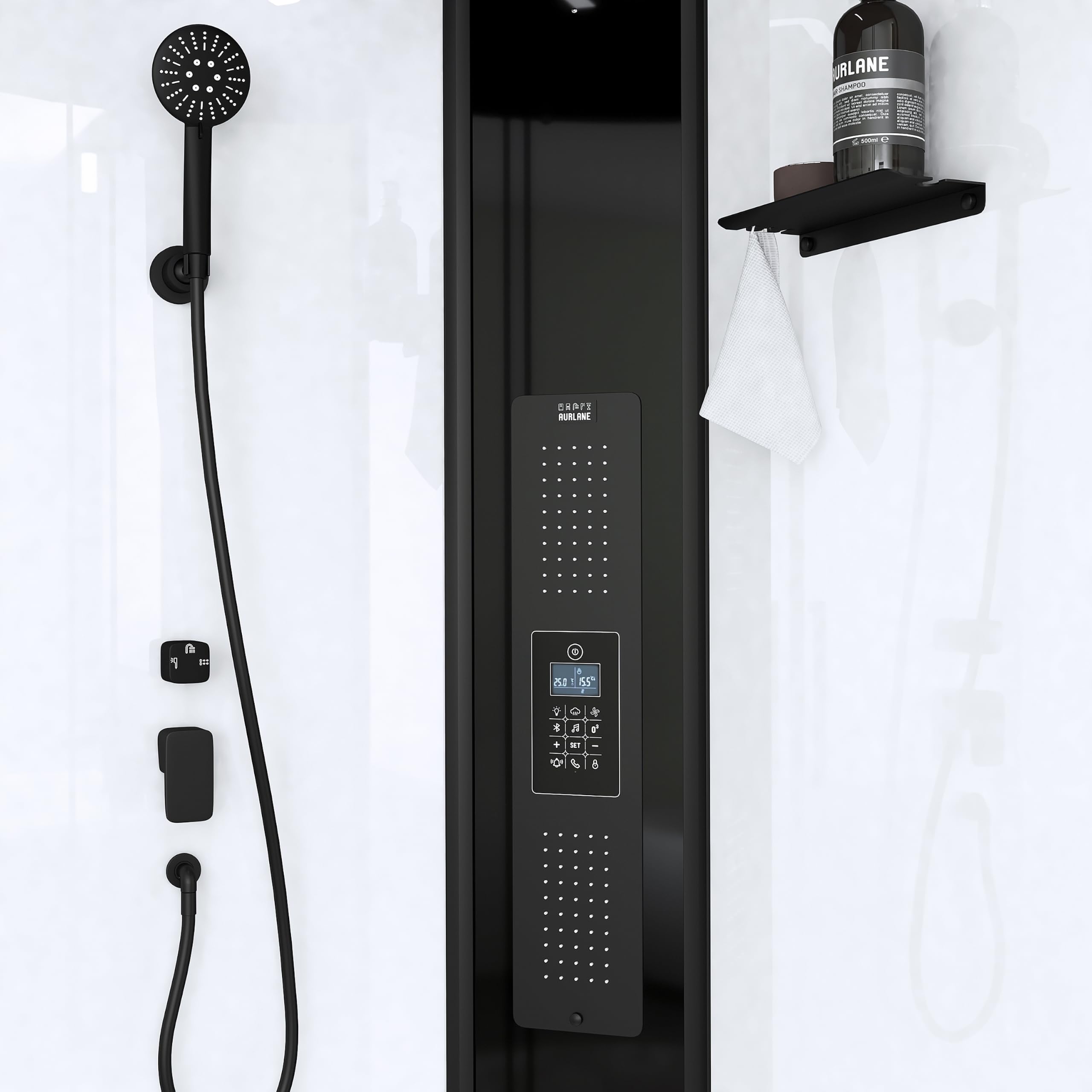 Marwell Cabina de ducha de vapor Spa Round 95 x 95 x 218 cm, juego completo con bañera acrílica y grifo, con ducha de lluvia LED, radio y altavoz Bluetooth