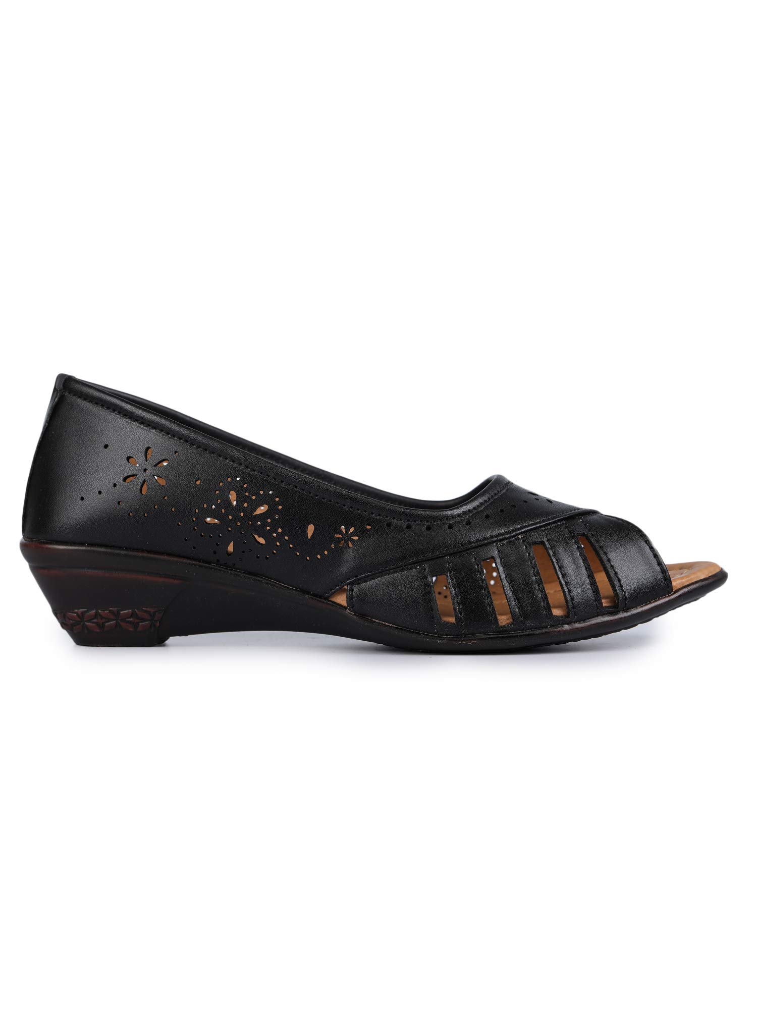 Clouter hub Women Designer Belly Flats Peep Toe Cutwork Slip-On Wedge Sandals Soft Comfort Office Wear Casual Footwear for Women, Black 2