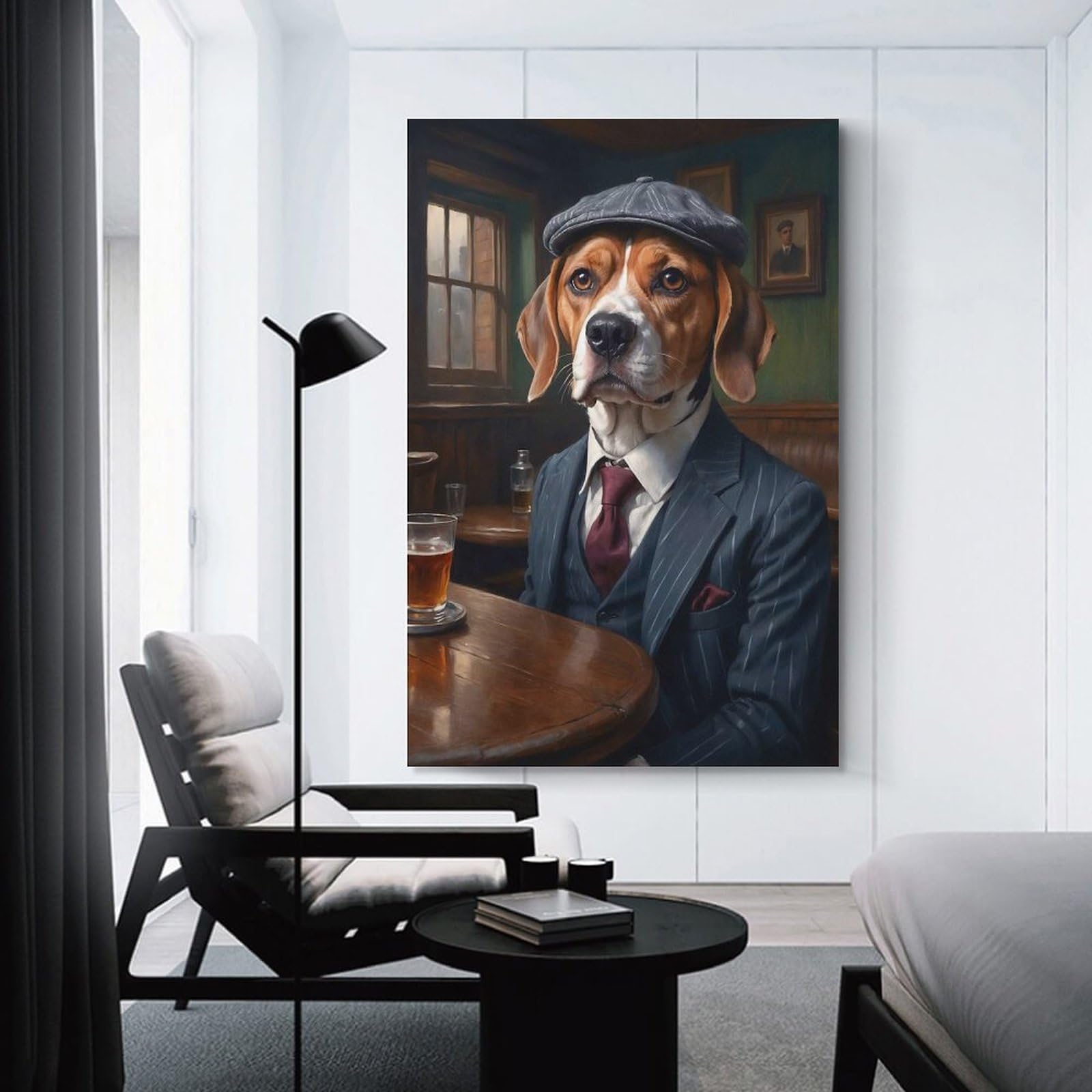 Junmoney Unframe-Beagle Dog In A Suit At The Pub Beagle Dog In A Suit At The Pub Canvas Art Print 20X30inch(50X75cm), For Gallery Wall Layouts In Home Or Office, Decorative Artwork With Flexible Styling