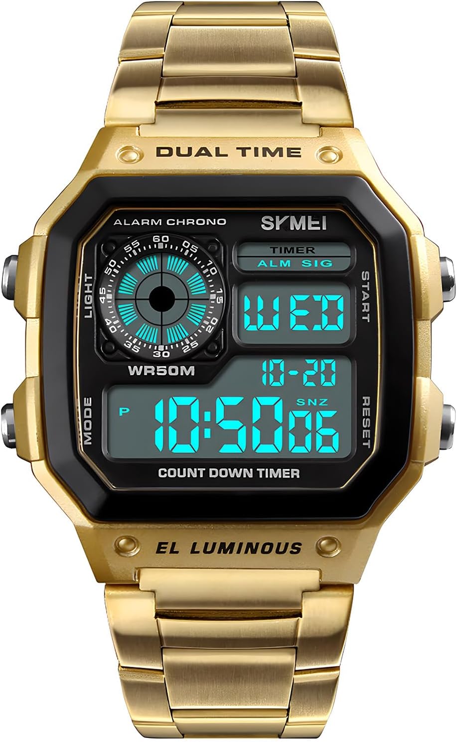 PASOY Men's Digital Multi-Function Watches Dual Time Alarm Stopwatch Countdown Backlight Waterproof Watch