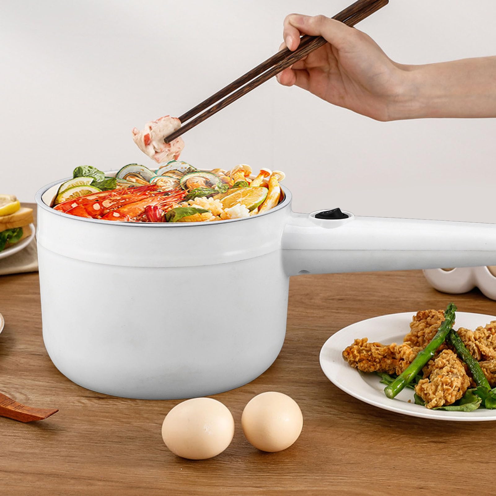 TOPINCN Marmite électrique 600 W 2 Vitesses 1,8 L Poêle à Revêtement en Céramique Poêle électrique Antiadhésive Hotpot Ramen Cuiseur Céramique Hot Pot Poêle électrique pour Dortoirs