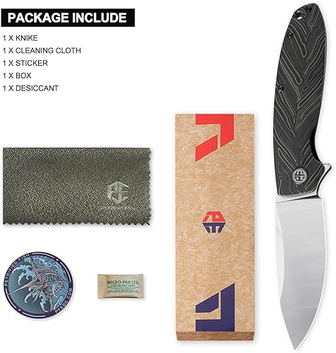 Miniatura 10 de Petrified fish PFB01 Terra,3.54" D2 Hoja de acero, Micarta Hande Flipper Liner lock Cuchillo plegable (verde)